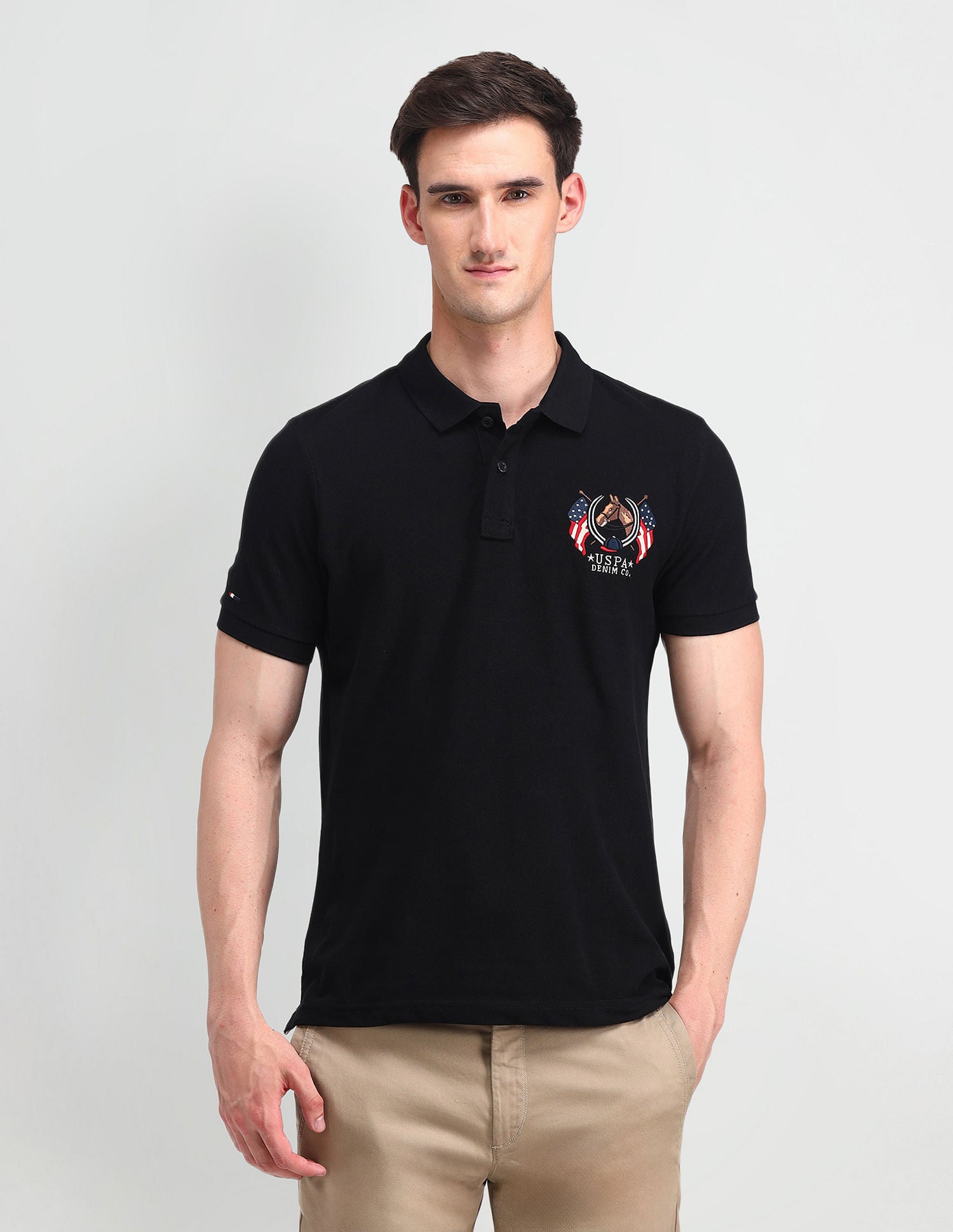 Brand Embroidered Cotton Polo Shirt Black - U.S. POLO ASSN. | Large
