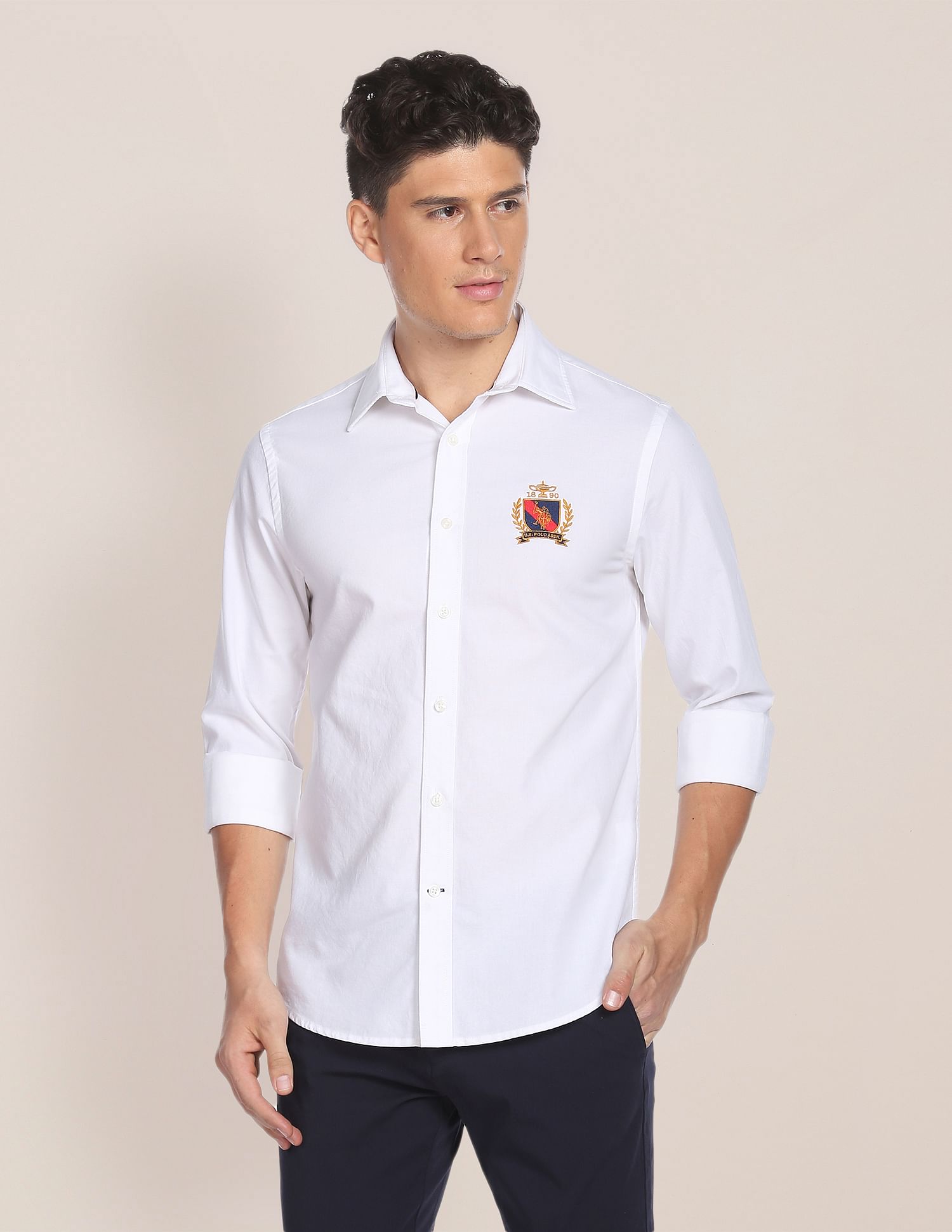 Cotton Oxford Solid Shirt White - U.S. Polo Assn. India | Large