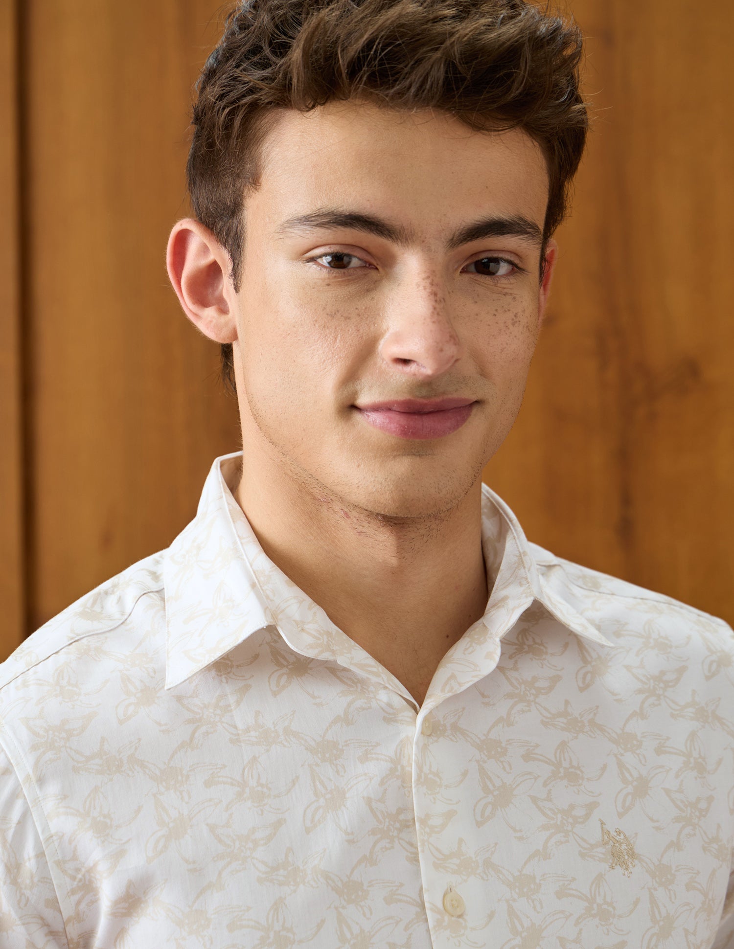 Floral Printed Satin Shirt Beige - U.S. Polo Assn. India | Large