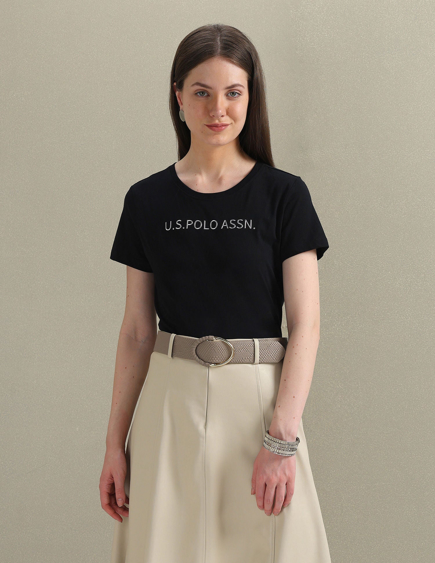 Metallic Logo Pure Cotton T-Shirt Black - U.S. POLO ASSN. | Large