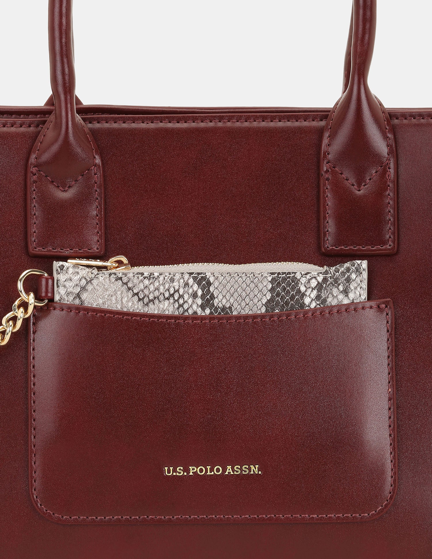 Women Bonnie Satchel Bag with Chain Card Holder Burgundy - U.S. POLO ASSN. | Large