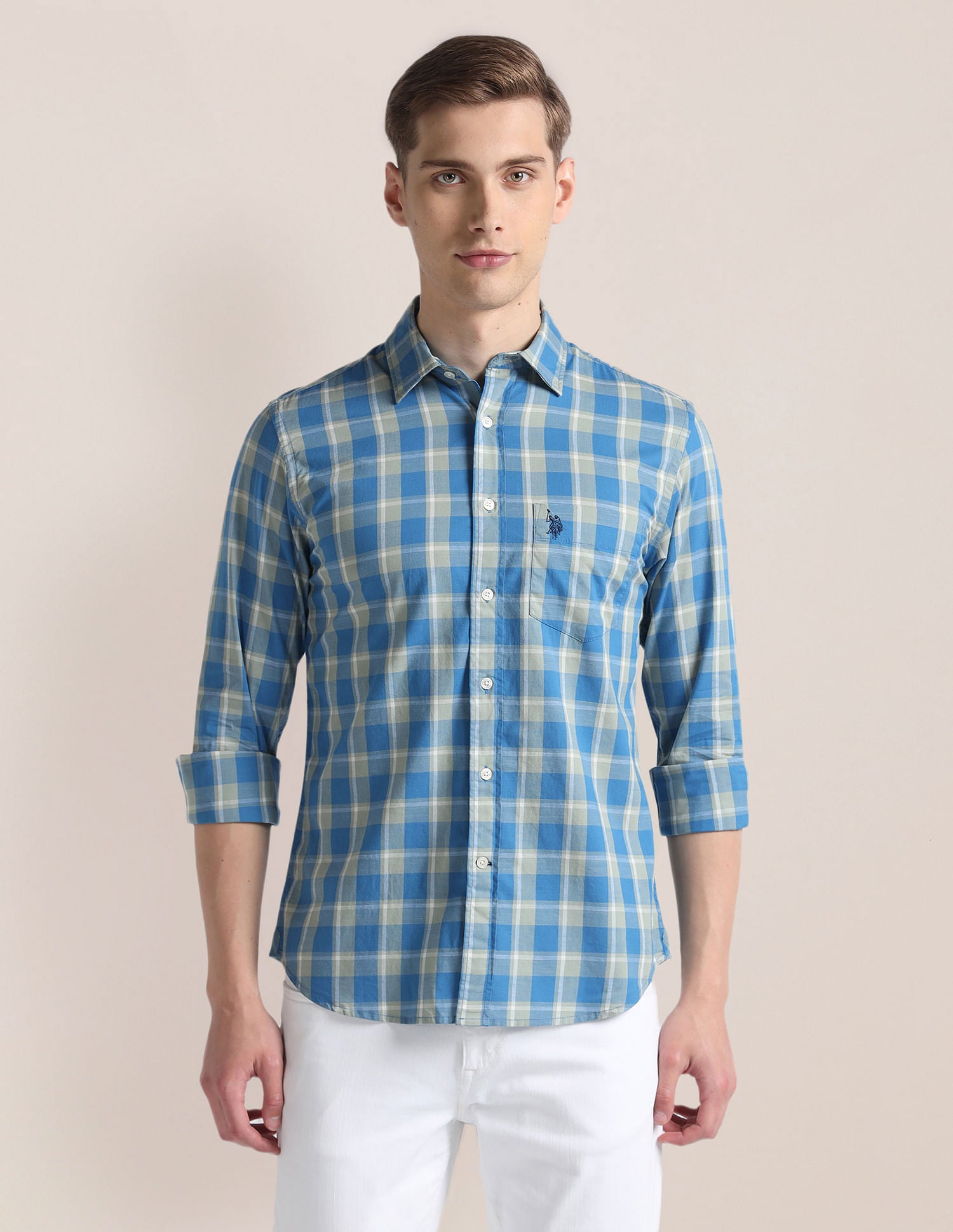Tartan Check Tailored Fit Shirt Blue - U.S. Polo Assn. India | Large