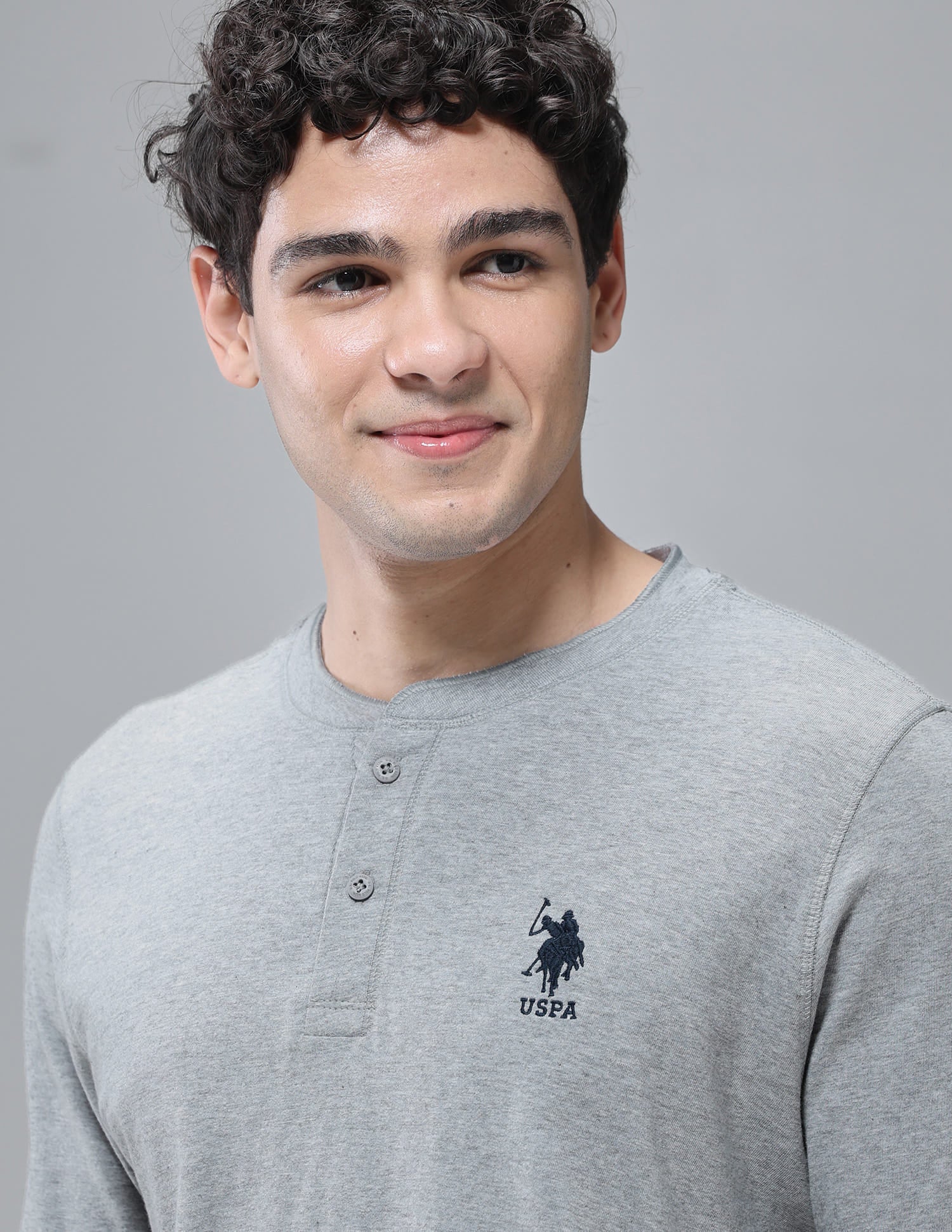 Comfort Fit Cotton I694 Henley Lounge T-Shirt - Pack Of 1 Grey Melange - U.S. Polo Assn. India | Large