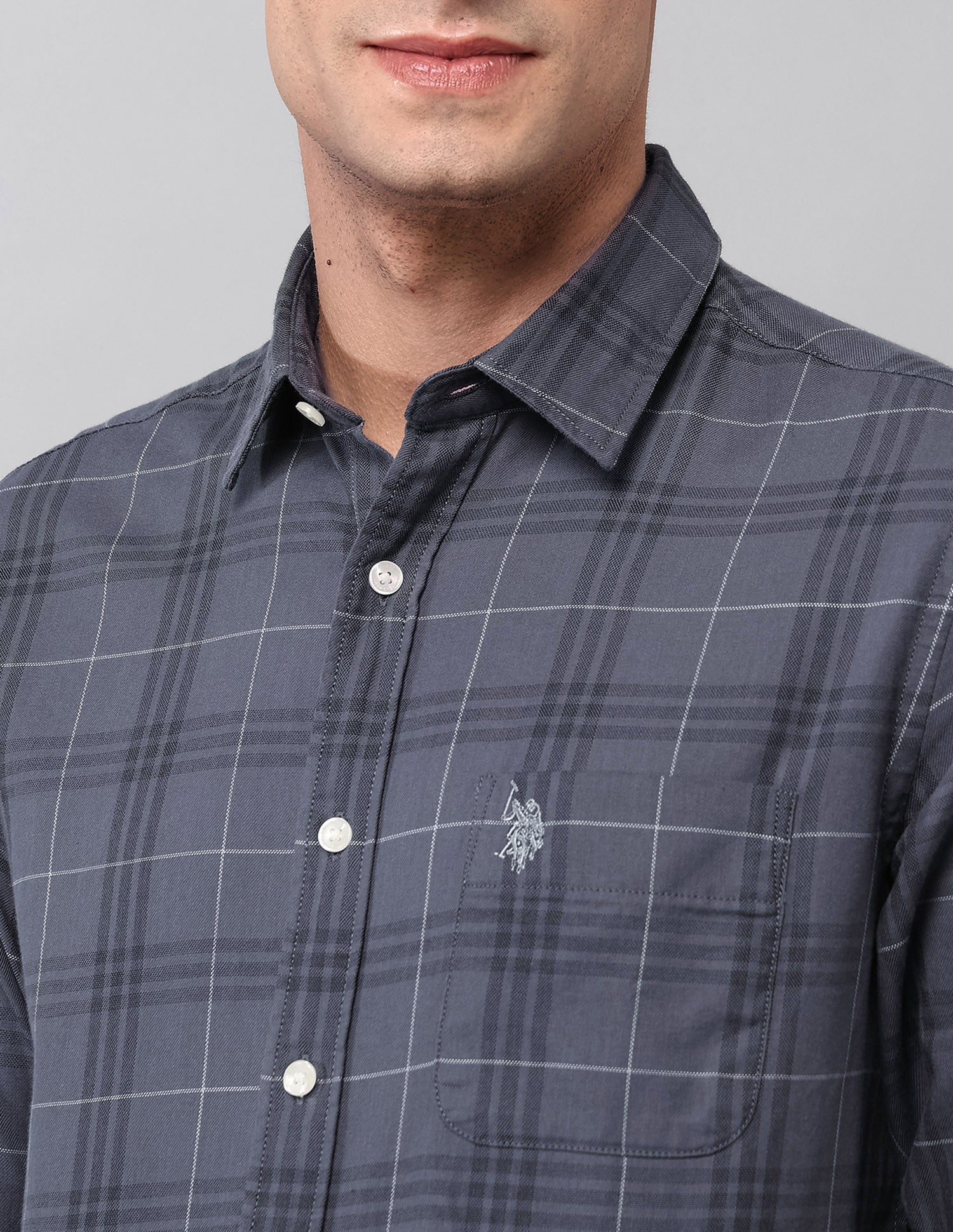 Tartan Checked Pure Cotton Shirt Grey - U.S. Polo Assn. India | Large