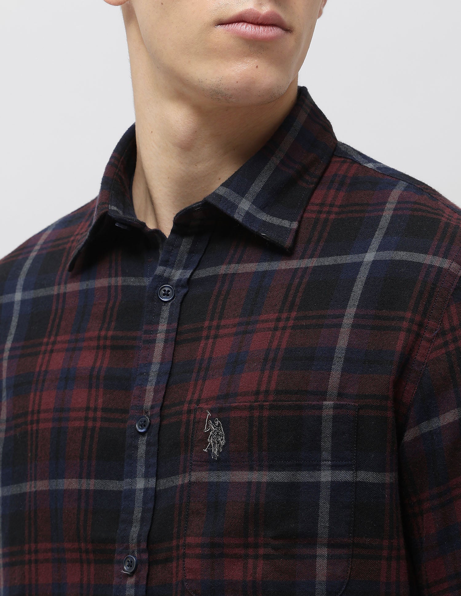 Plaid Checked Twill Shirt Maroon - U.S. POLO ASSN. | Large