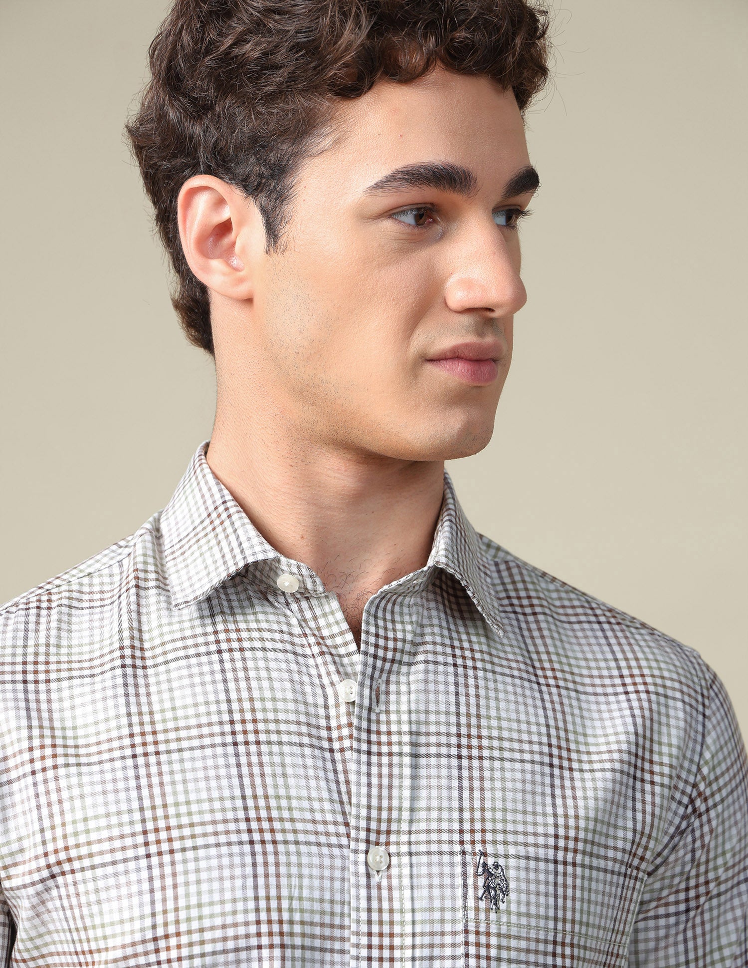 Twill Tailored Fit Shirt Brown - U.S. Polo Assn. India | Large