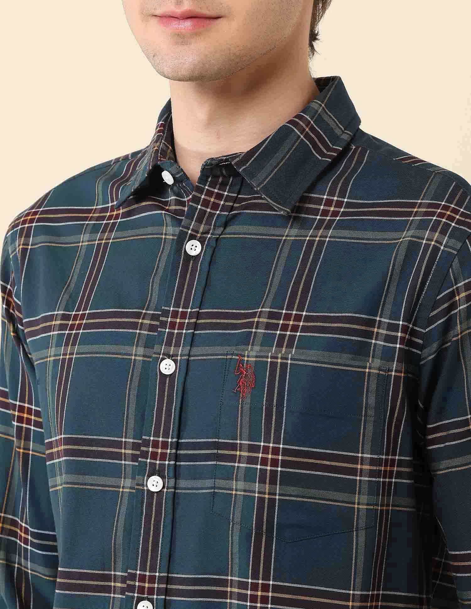 Grid Tattersall Checked Tailored Fit Shirt Teal - U.S. POLO ASSN. | Large