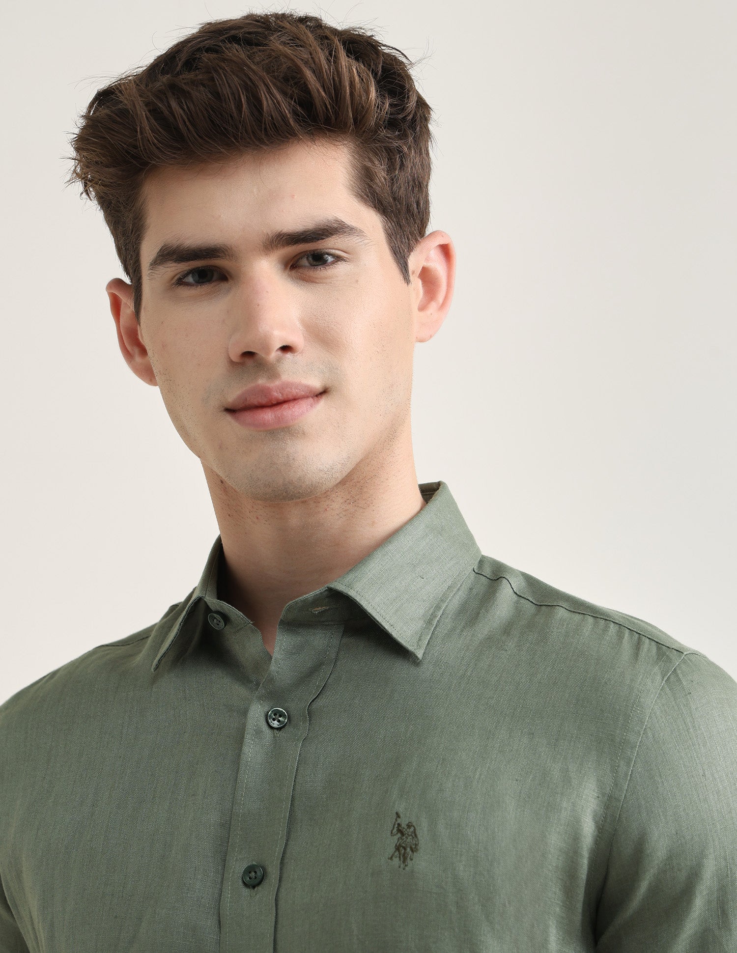 Solid Regular Fit Shirt Light Olive - U.S. Polo Assn. India | Large
