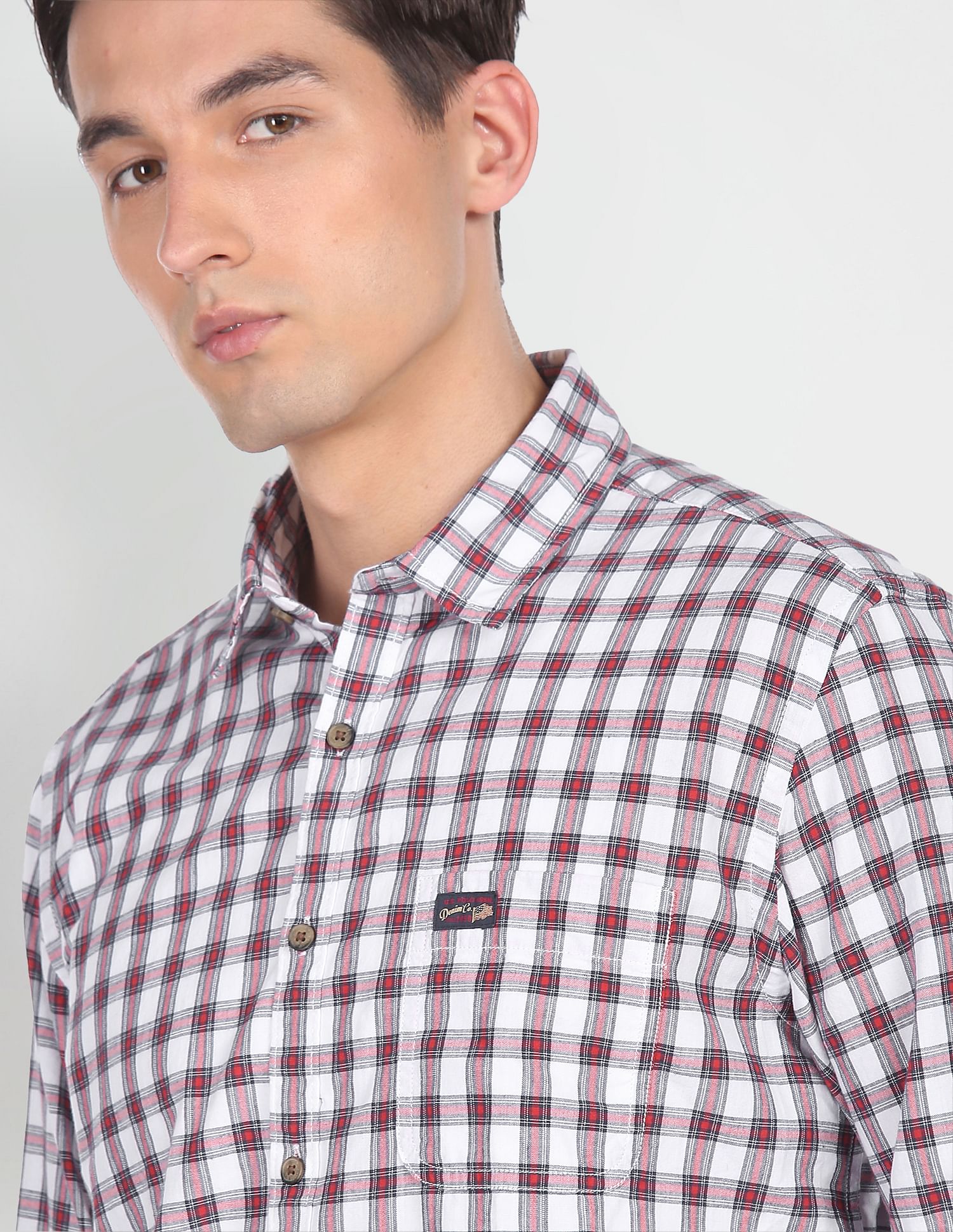 Spread Collar Check Casual Shirt Red and White - U.S. POLO ASSN. | Large