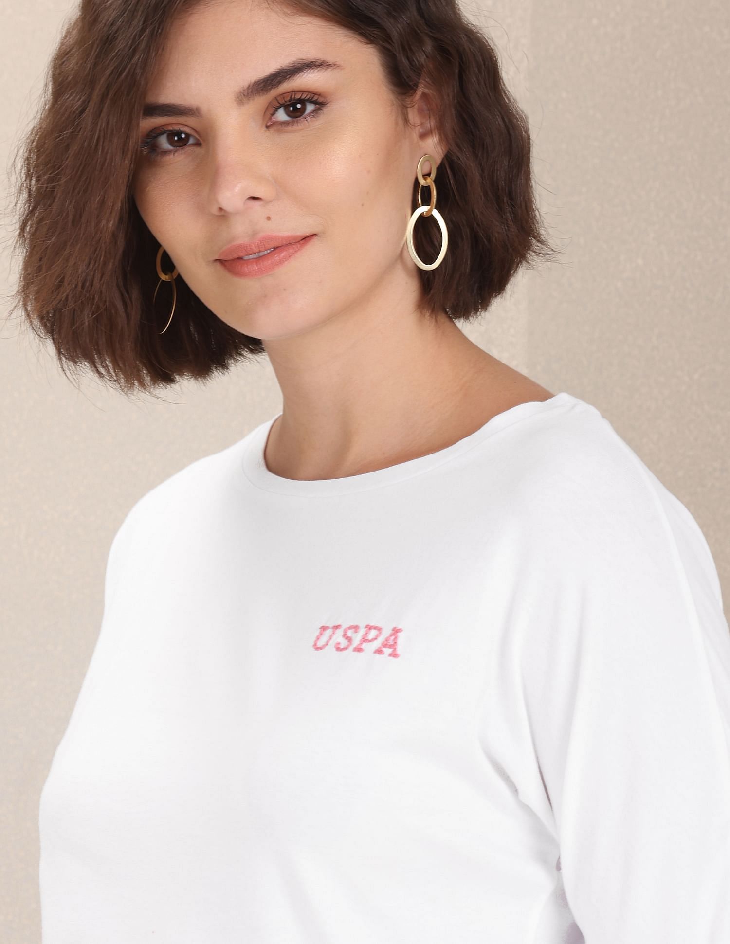Round Neck Peasant Tie-Up Puff Sleeve Top White - U.S. Polo Assn. India | Large