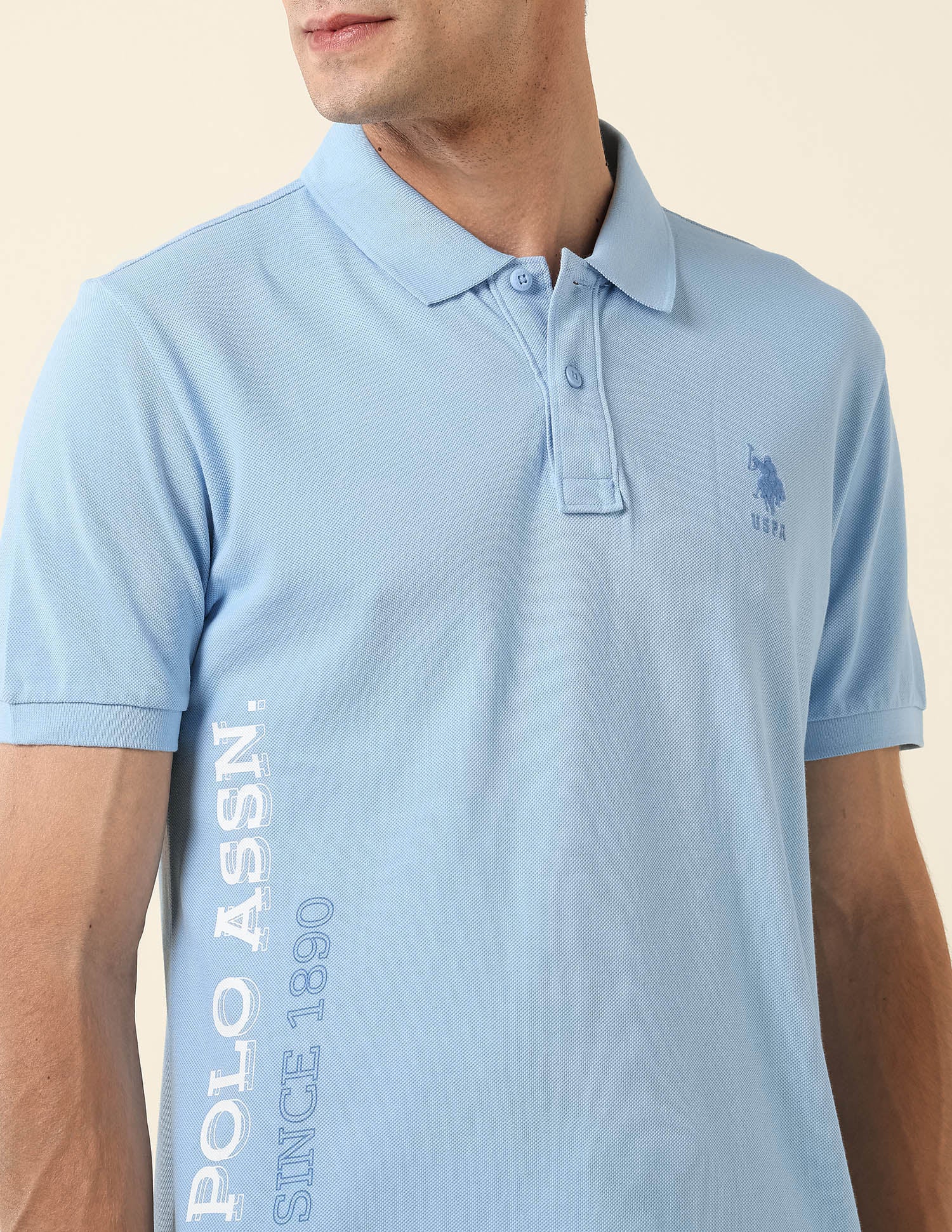 Brand Printed Pure Cotton Polo Shirt Light Blue - U.S. Polo Assn. India | Large