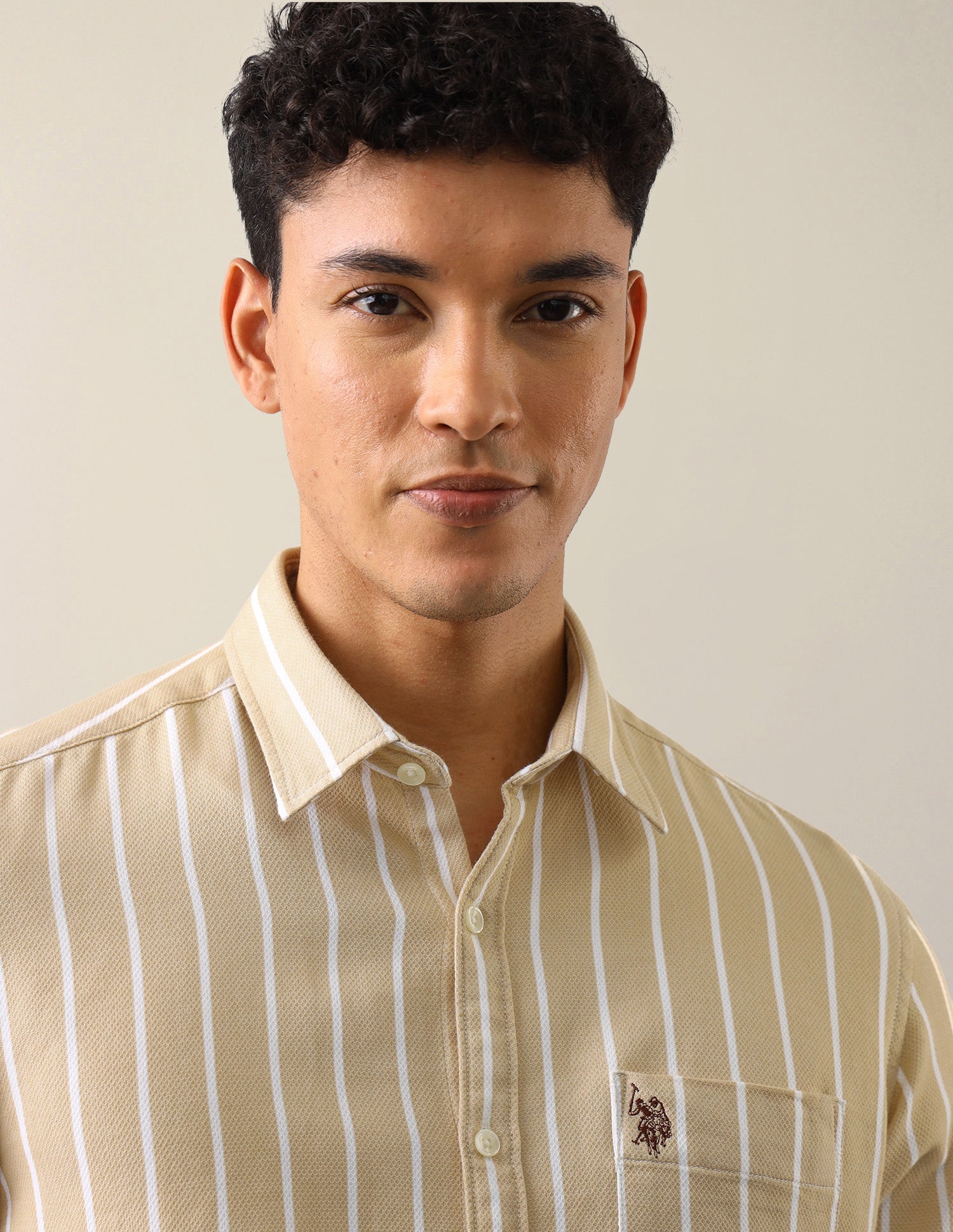 Vertical Striped Regular Fit Shirt Beige - U.S. Polo Assn. India | Large