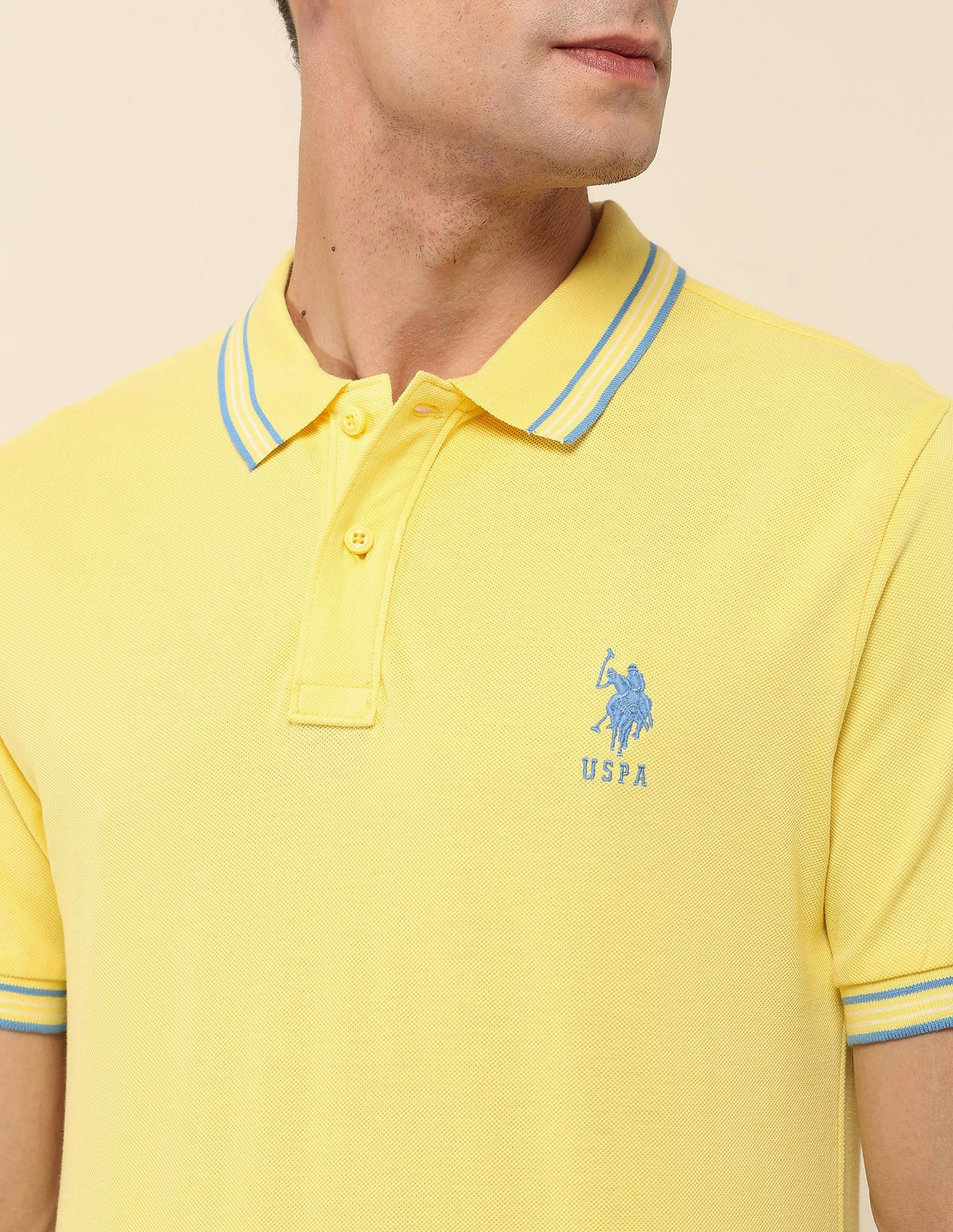 Slim Fit Solid Polo Shirt Yellow - U.S. Polo Assn. India | Large
