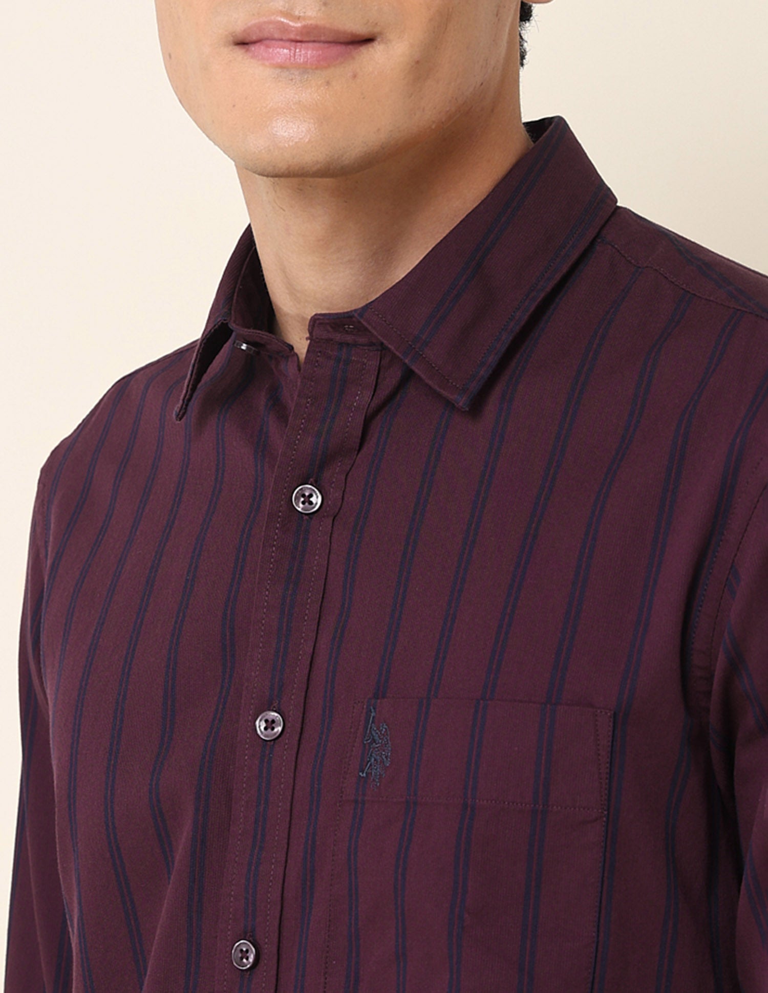 Vertical Striped Tailored Fit Shirt Maroon - U.S. Polo Assn. India | Large