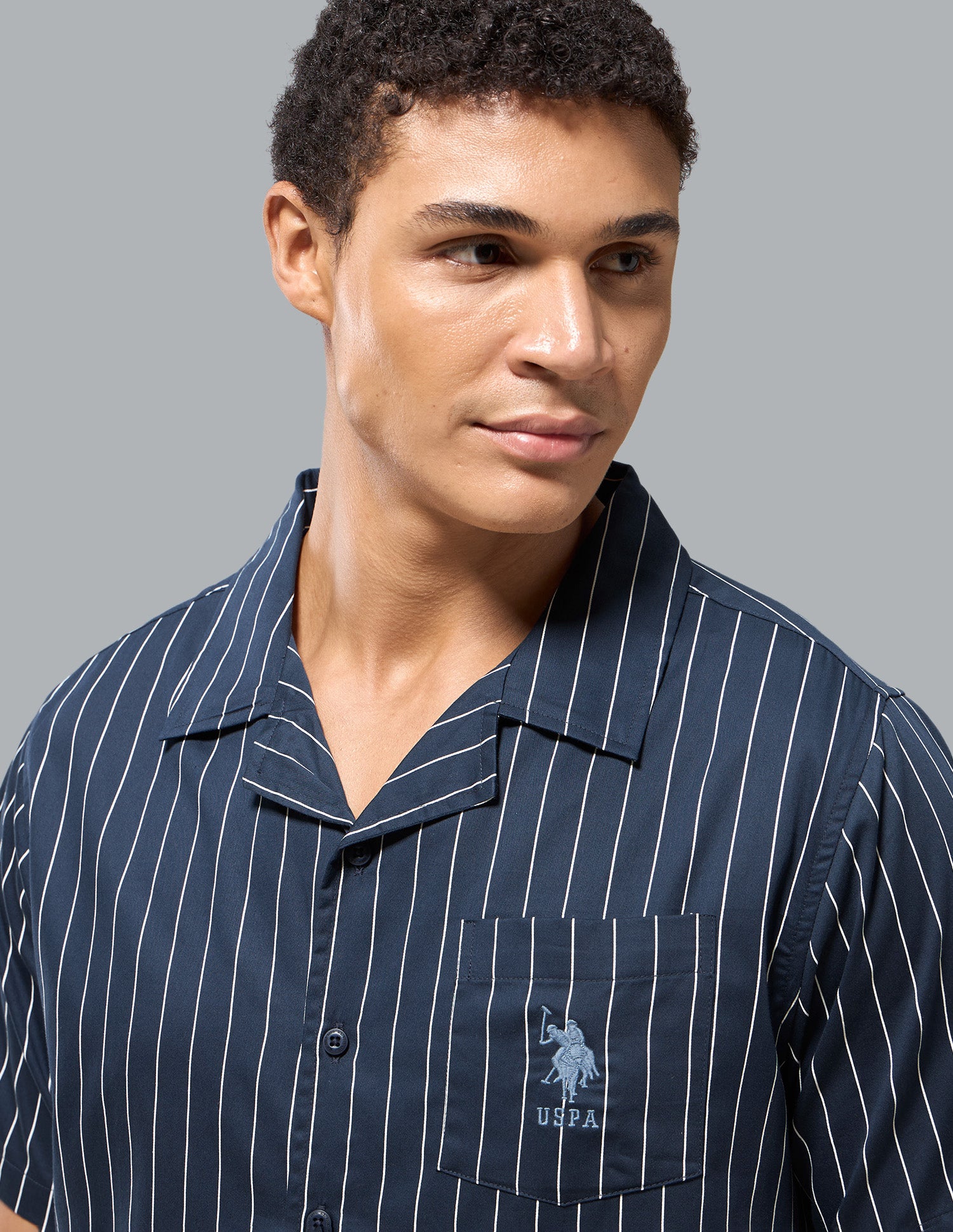 Pure Cotton Striped OESS03 Sleep Set Navy - U.S. Polo Assn. India | Large