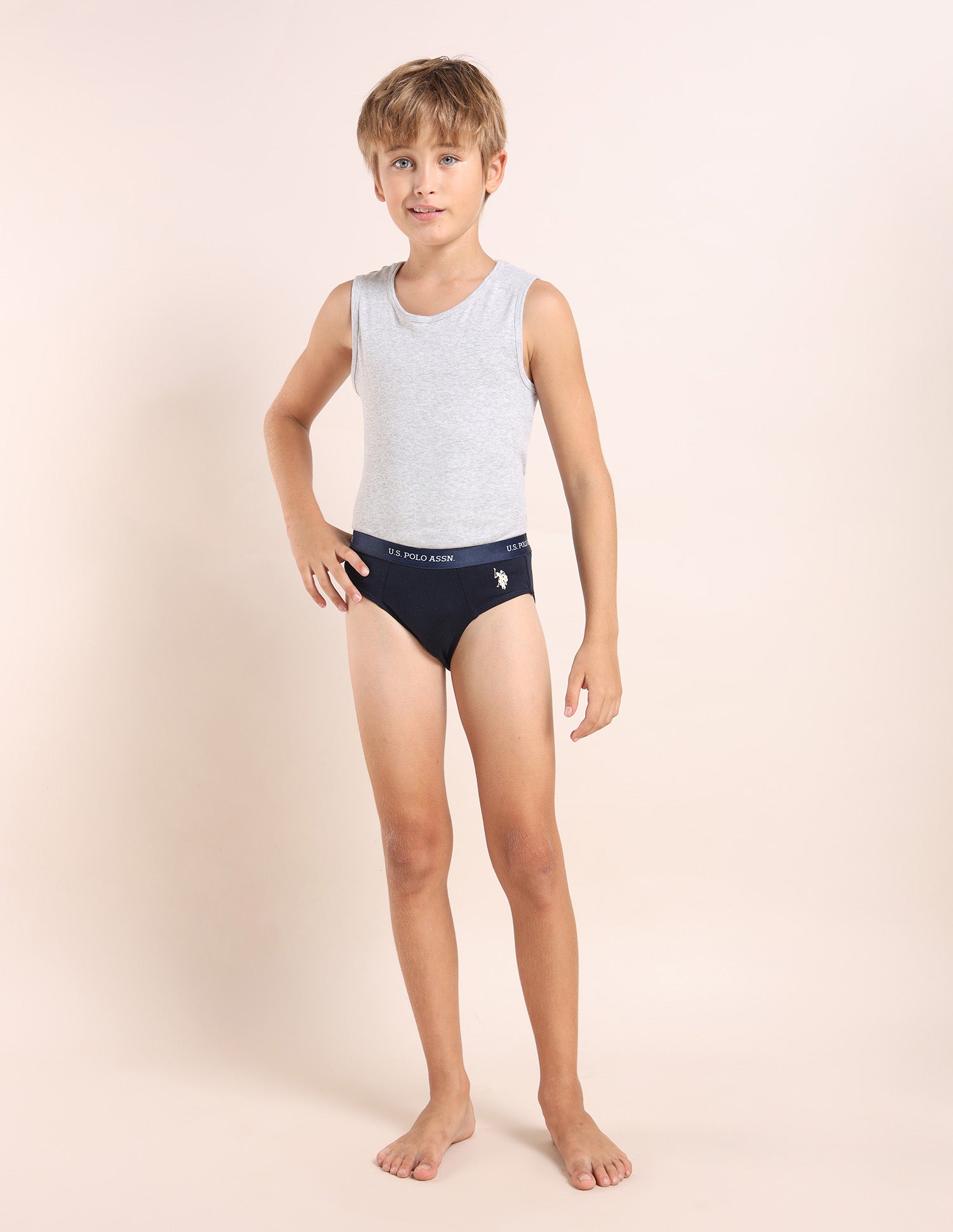 Boys Mid Rise Cotton Spandex Briefs - Pack Of 3 Blue, White and Navy - U.S. POLO ASSN. | Large