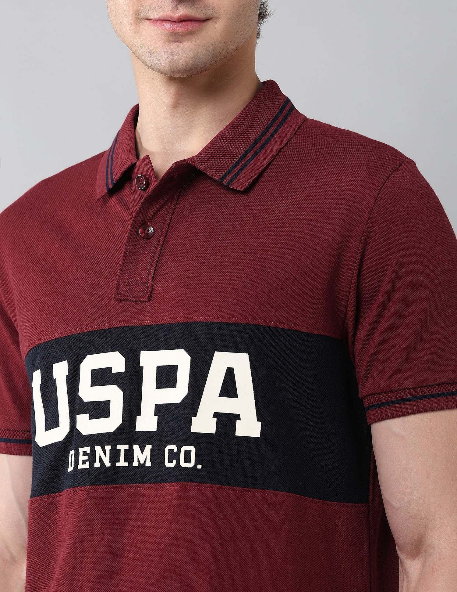 Pure Cotton Muscle Fit Polo Shirt Wine - U.S. Polo Assn. India | Large