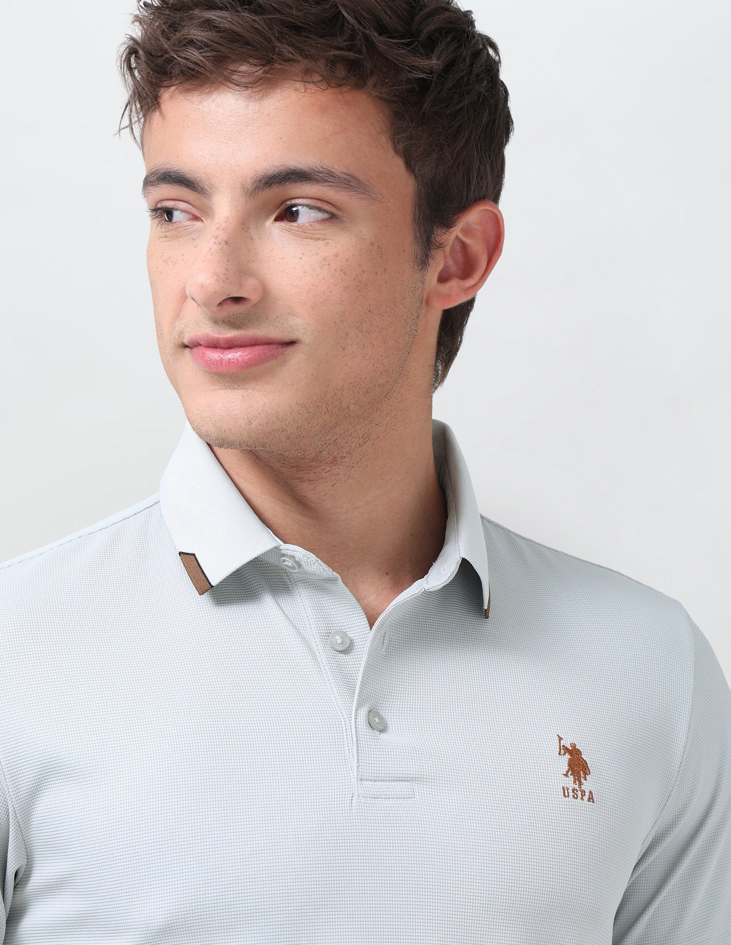 Textured Slim Fit Polo Shirt Light Grey - U.S. Polo Assn. India | Large