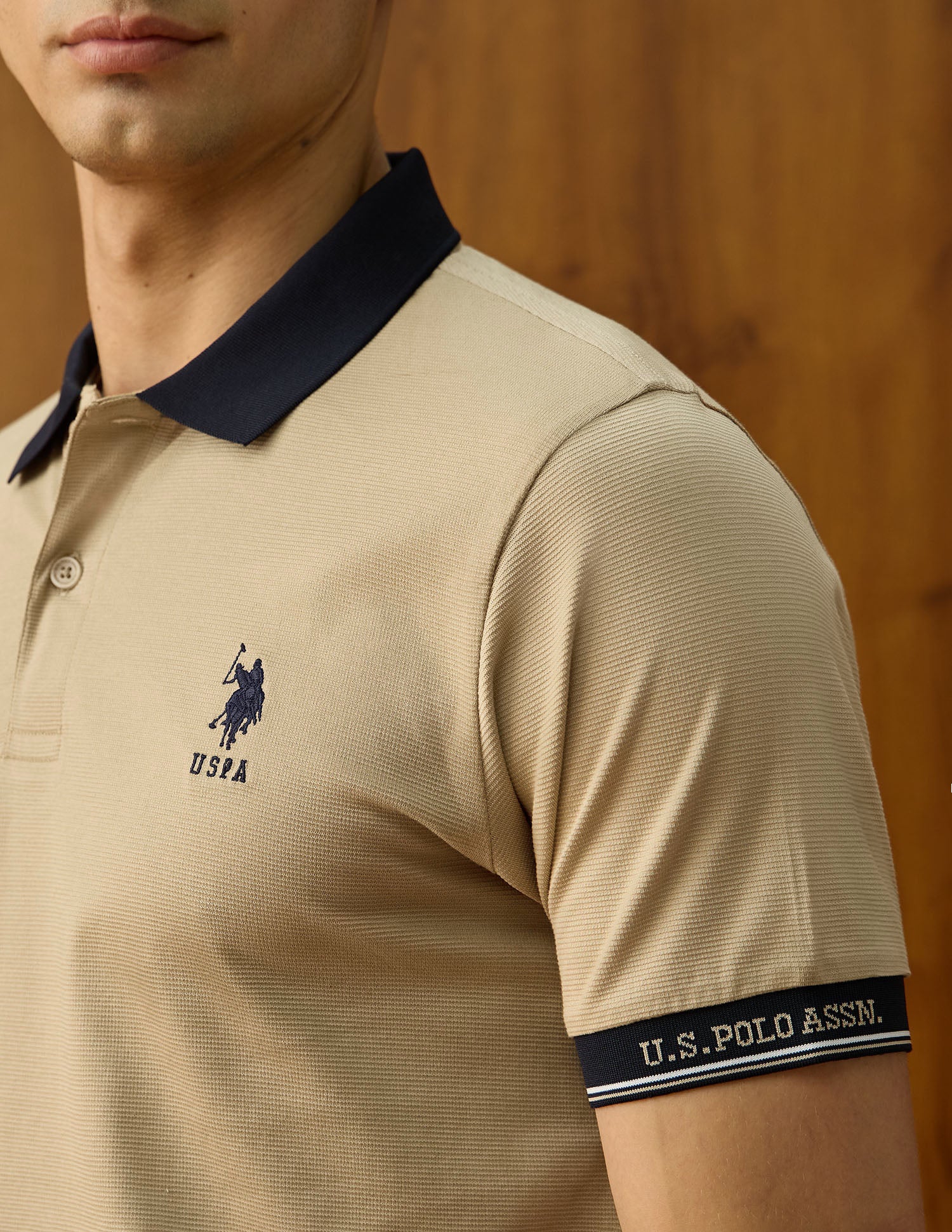 Textured Equestrian Aisle Theater Polo Shirt Light Brown - U.S. Polo Assn. India | Large