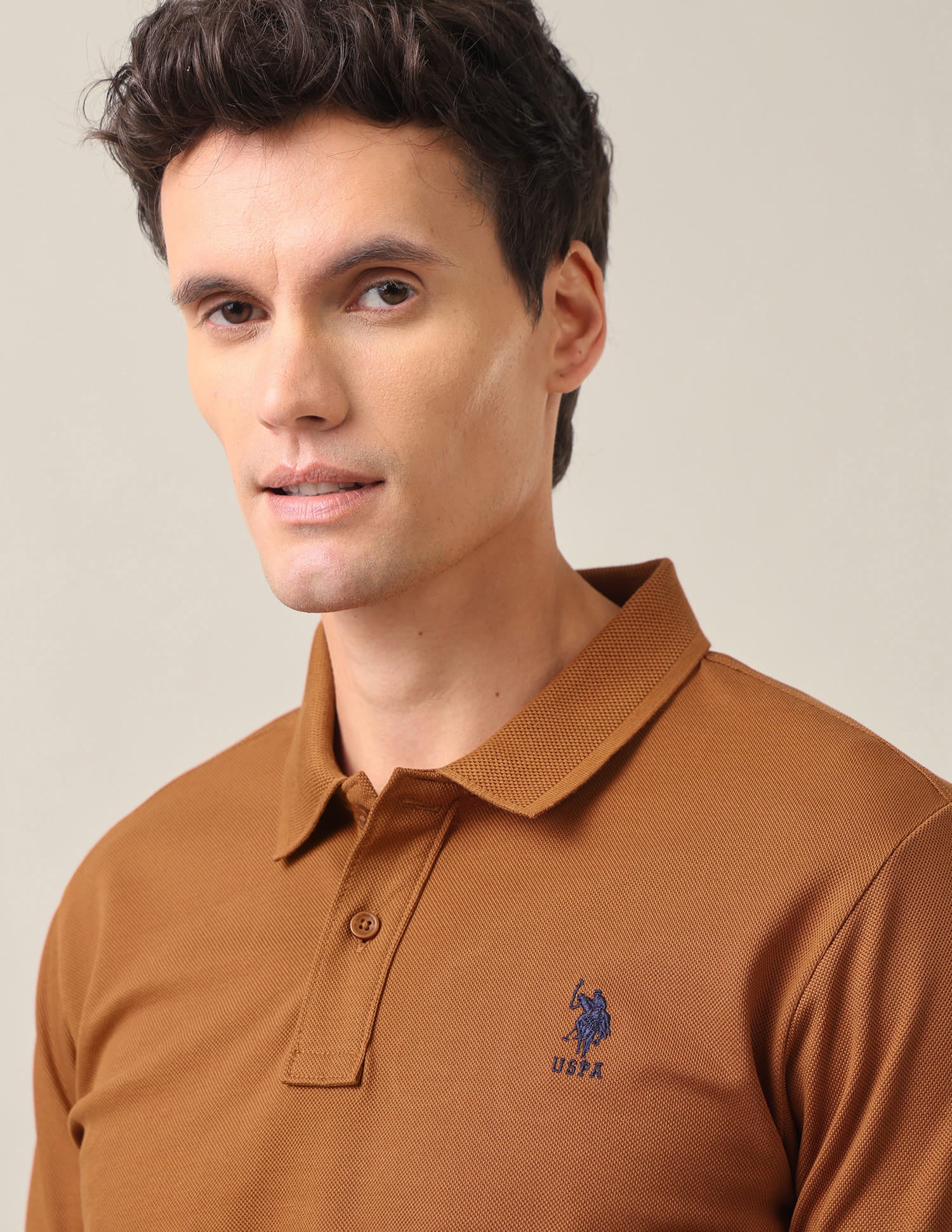 Graphic Printed Slim Fit Polo Shirt Rust Orange - U.S. Polo Assn. India | Large