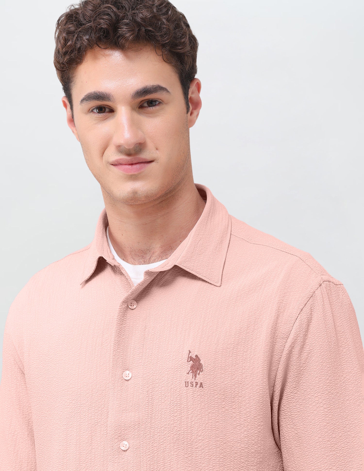 Crinkle Weave Regular Fit Shirt Pink - U.S. Polo Assn. India | Large