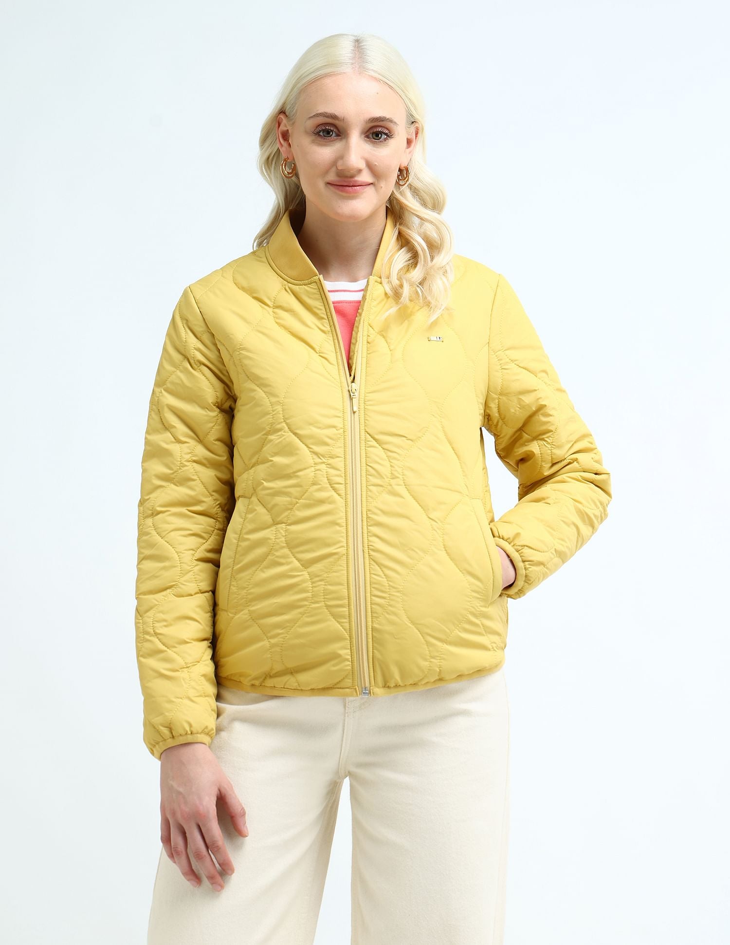 Stand Collar Quilted Jacket Mustard - U.S. POLO ASSN. | Large