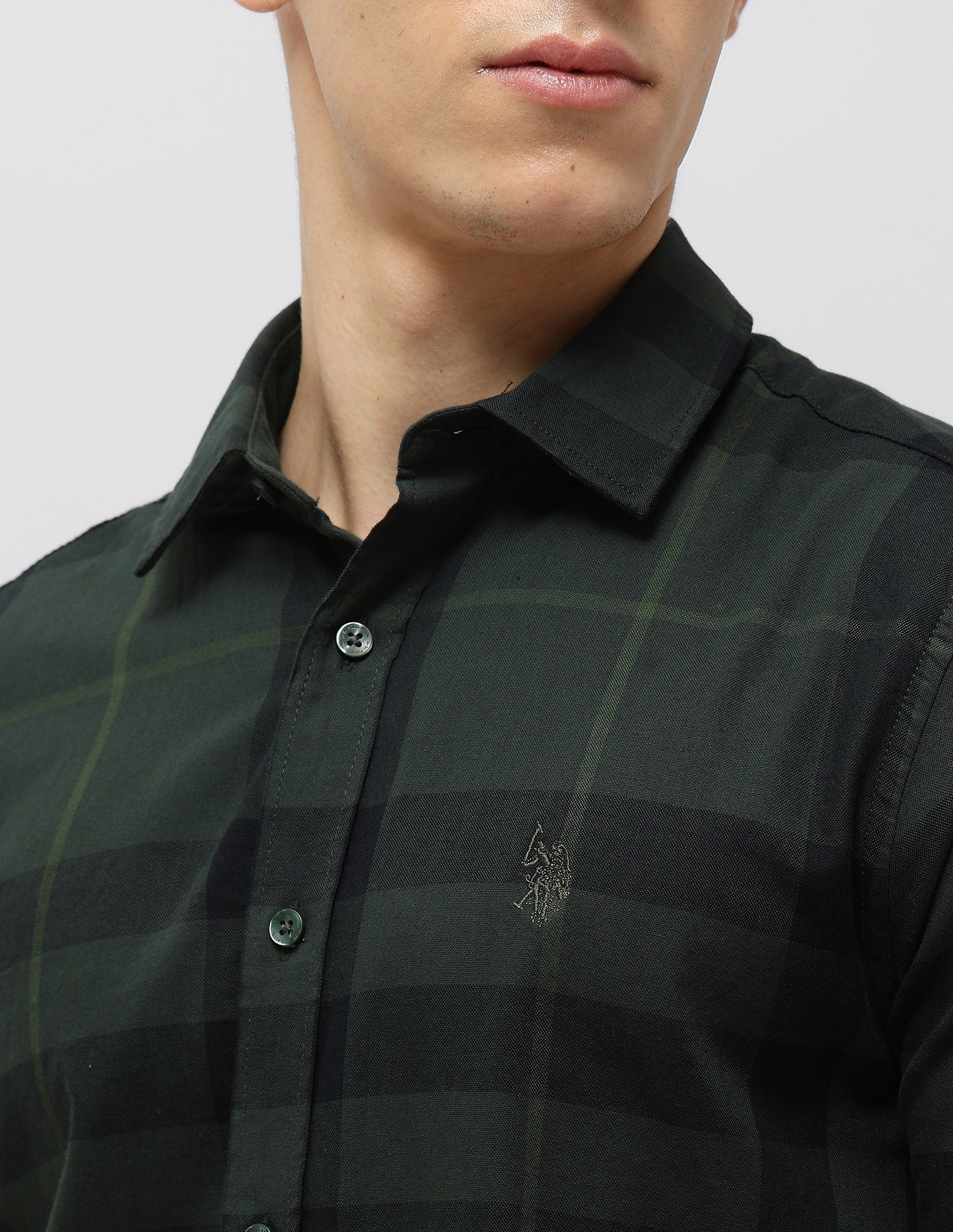 Tartan Checked Tailored Fit Shirt Olive - U.S. POLO ASSN. | Large