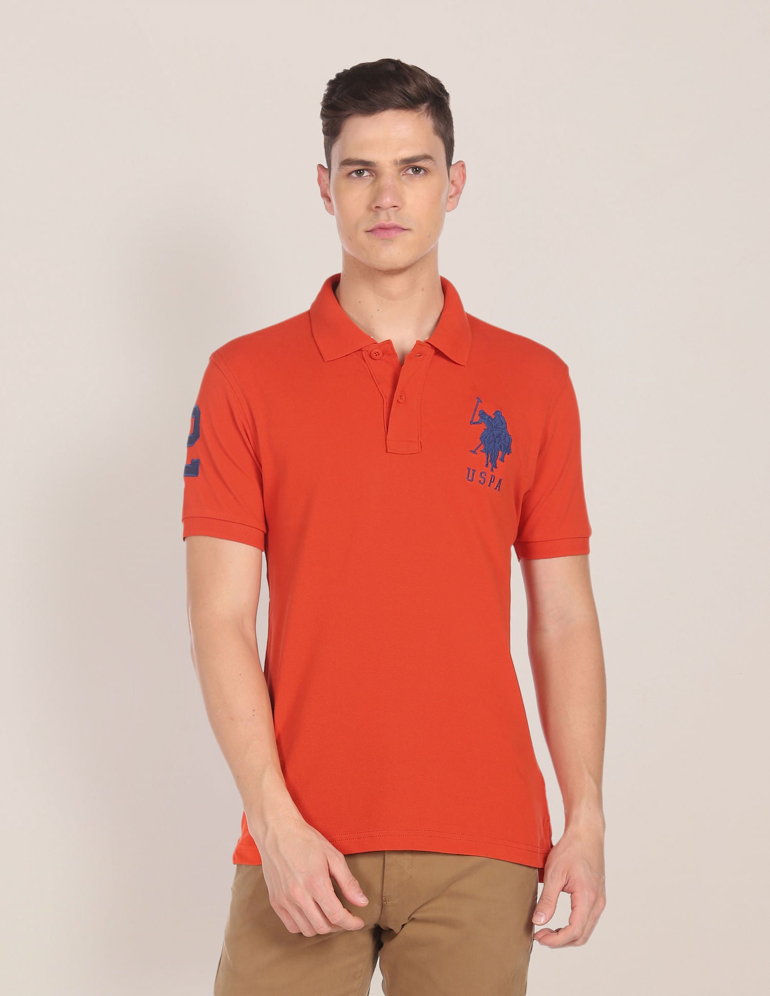 Compact Cotton Logo Polo Shirt Dark Orange - U.S. POLO ASSN. | Large