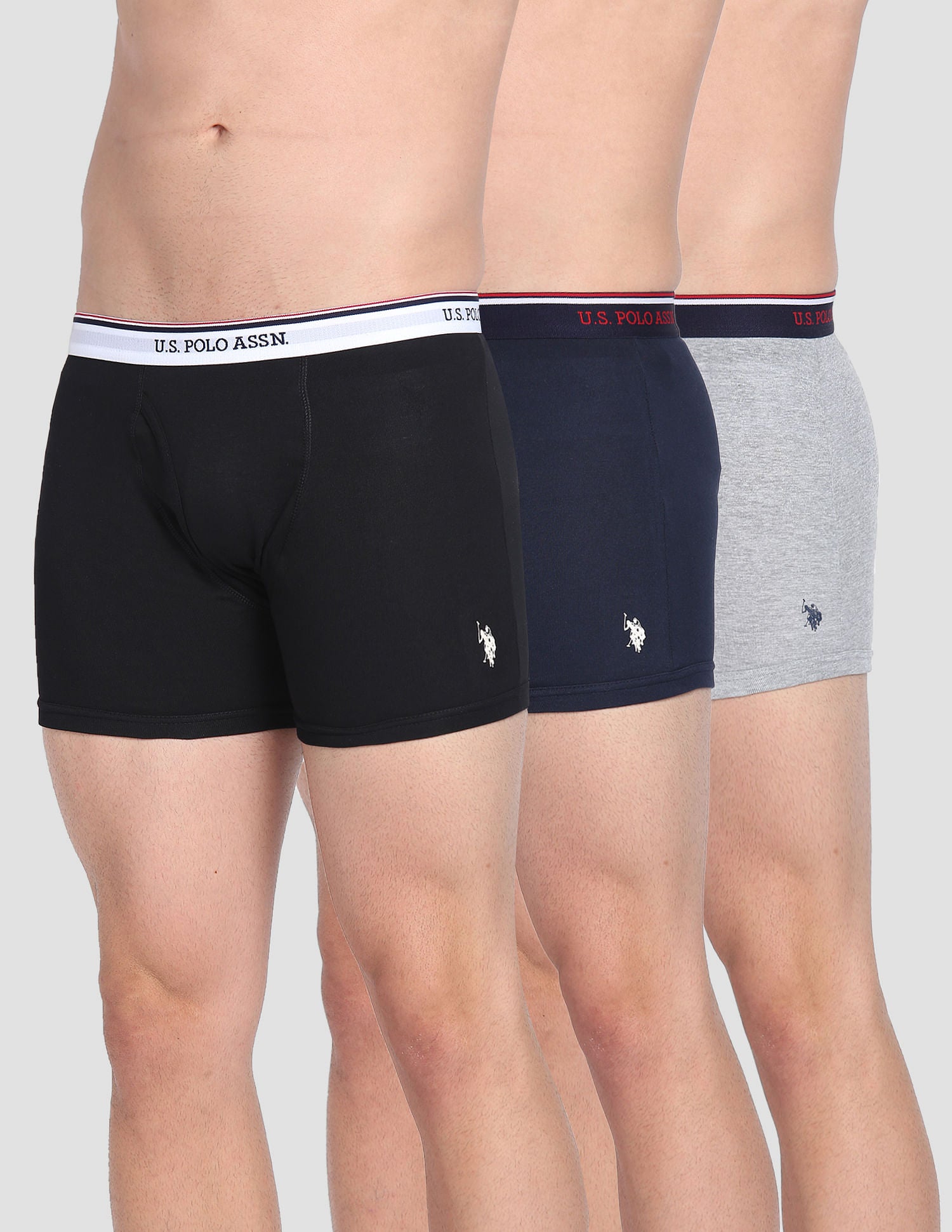 Cotton Mid Rise 1667 Trunks - Pack Of 3 Black, Grey and Navy - U.S. POLO ASSN. | Large