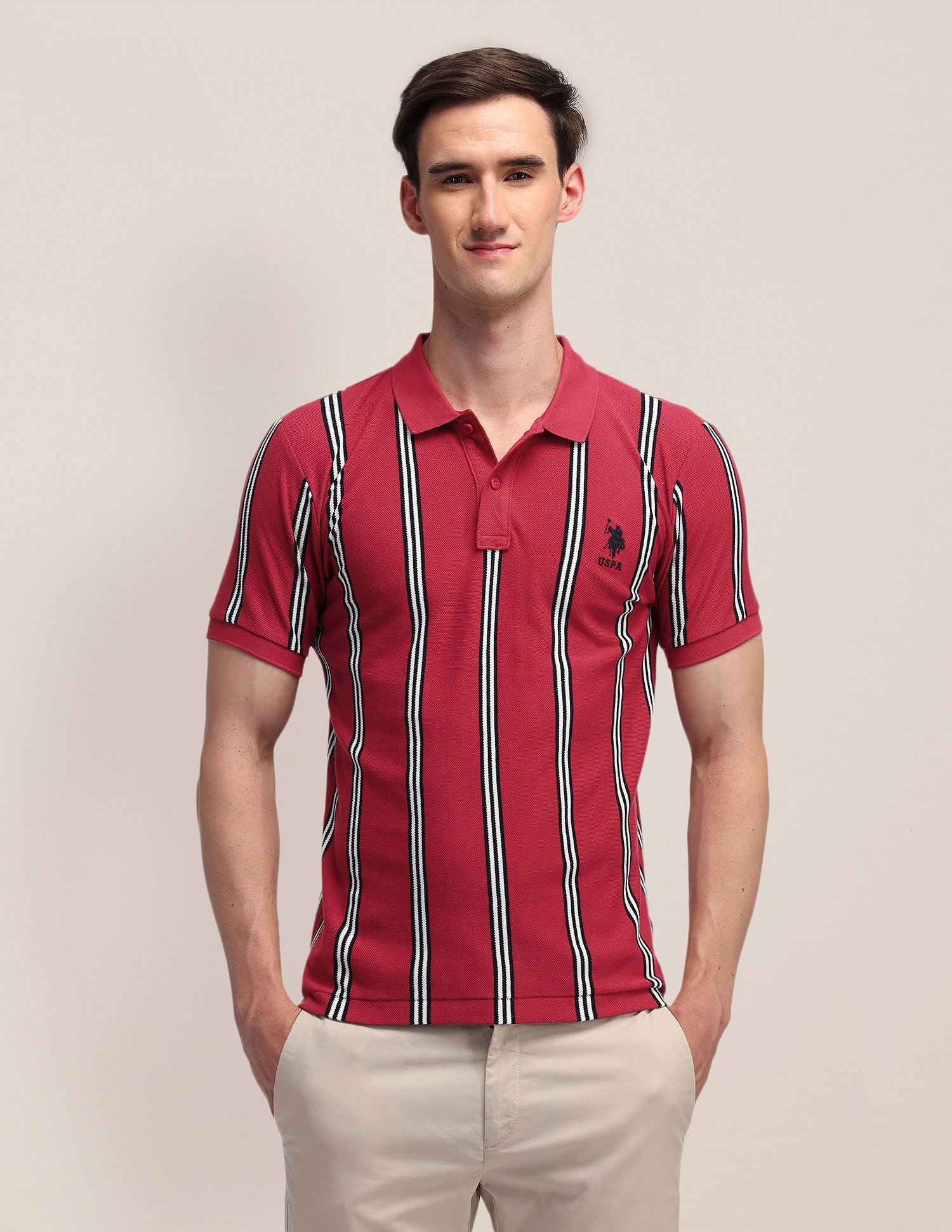 Slim Fit Striped Polo Shirt Red - U.S. Polo Assn. India | Large