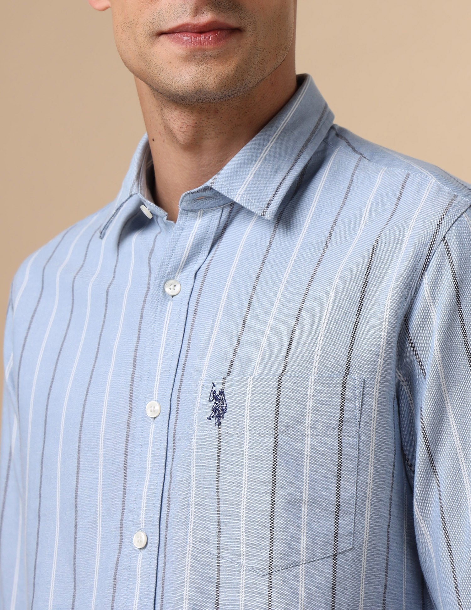 Pure Cotton Tailored Fit Shirt Blue - U.S. Polo Assn. India | Large