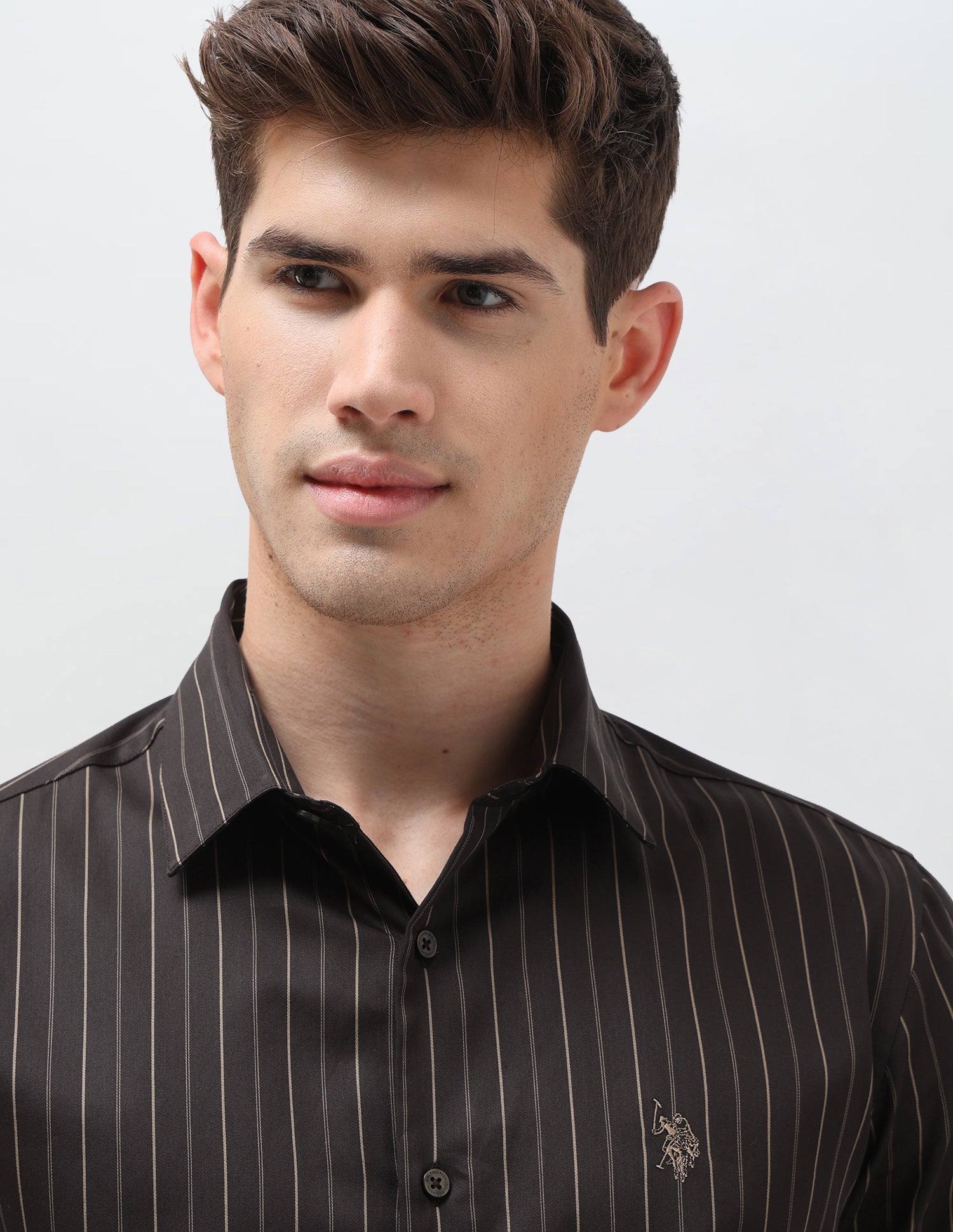 Satin Vertical Striped Shirt Choco - U.S. Polo Assn. India | Large