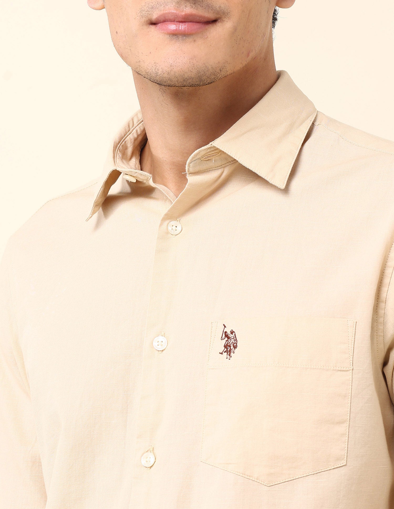 Solid Twill Tailored Fit Shirt Beige - U.S. Polo Assn. India | Large