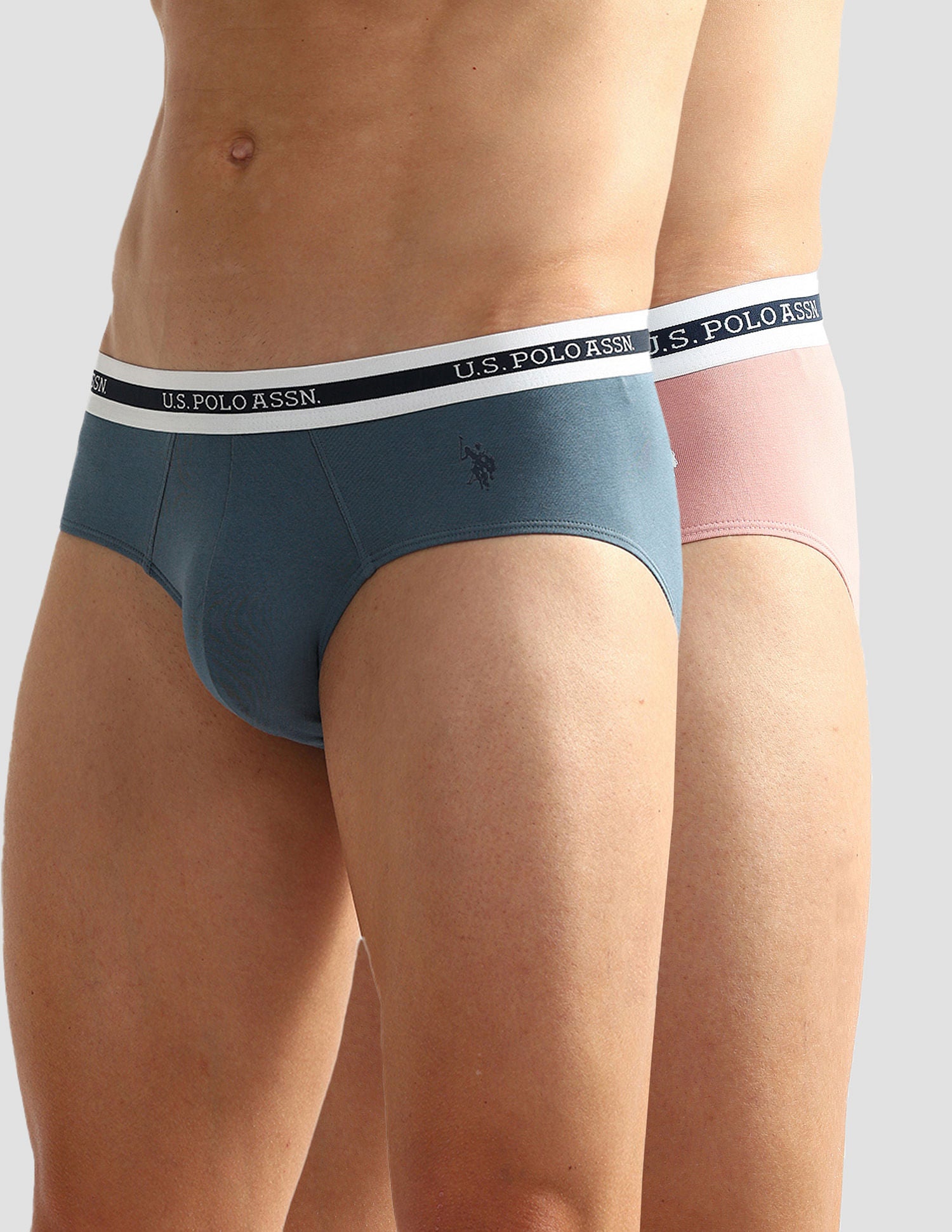 Elasticized Waist OEB09 Briefs - Pack Of 2 Teal Grey and Pastel Peach - U.S. POLO ASSN. | Large