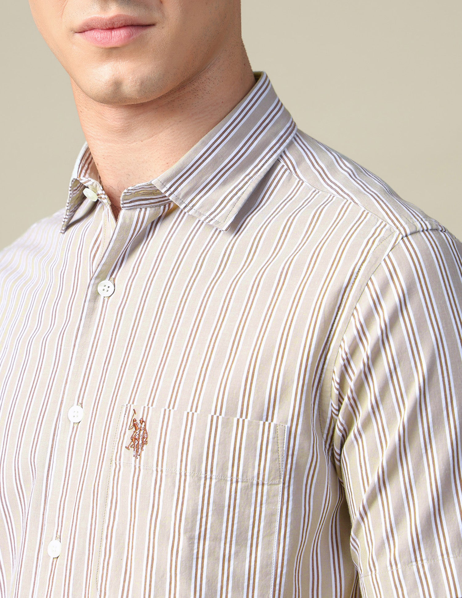 Vertical Striped Seersucker Shirt Beige - U.S. Polo Assn. India | Large