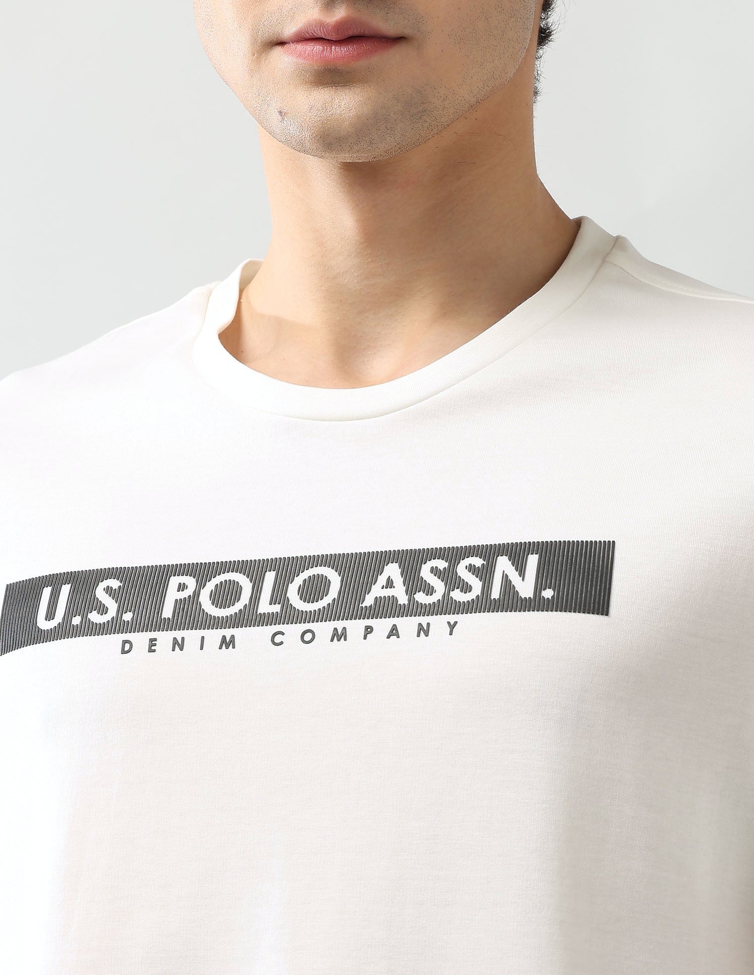 Brand Printed Muscle Fit Black Label T-Shirt Ivory - U.S. Polo Assn. India | Large