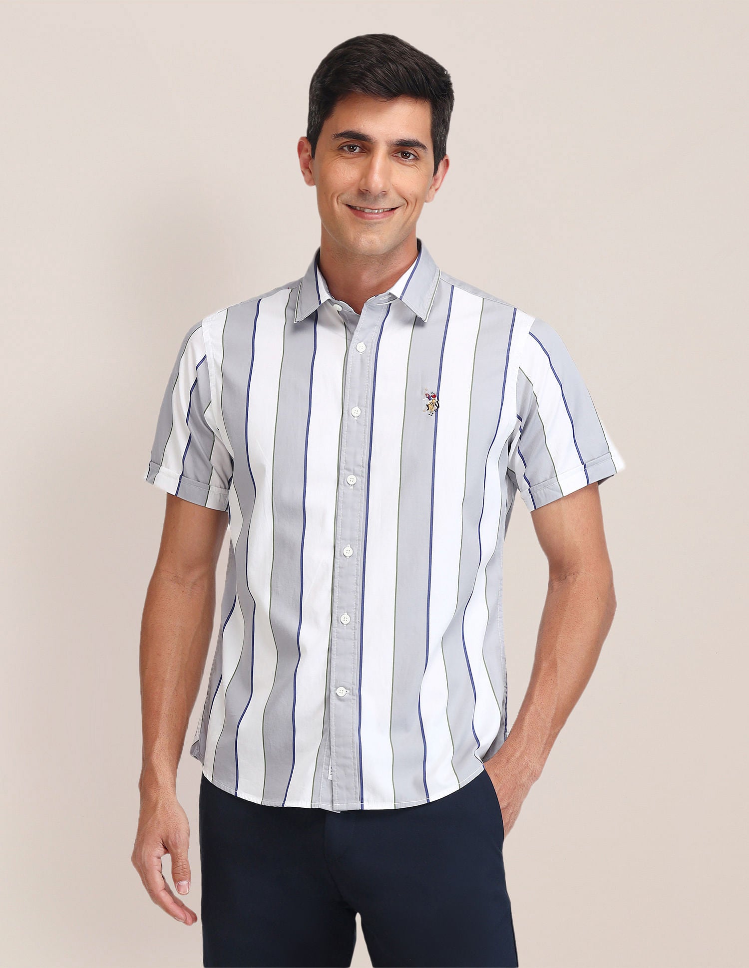 Tailored Fit Poplin Shirt Grey - U.S. Polo Assn. India | Large