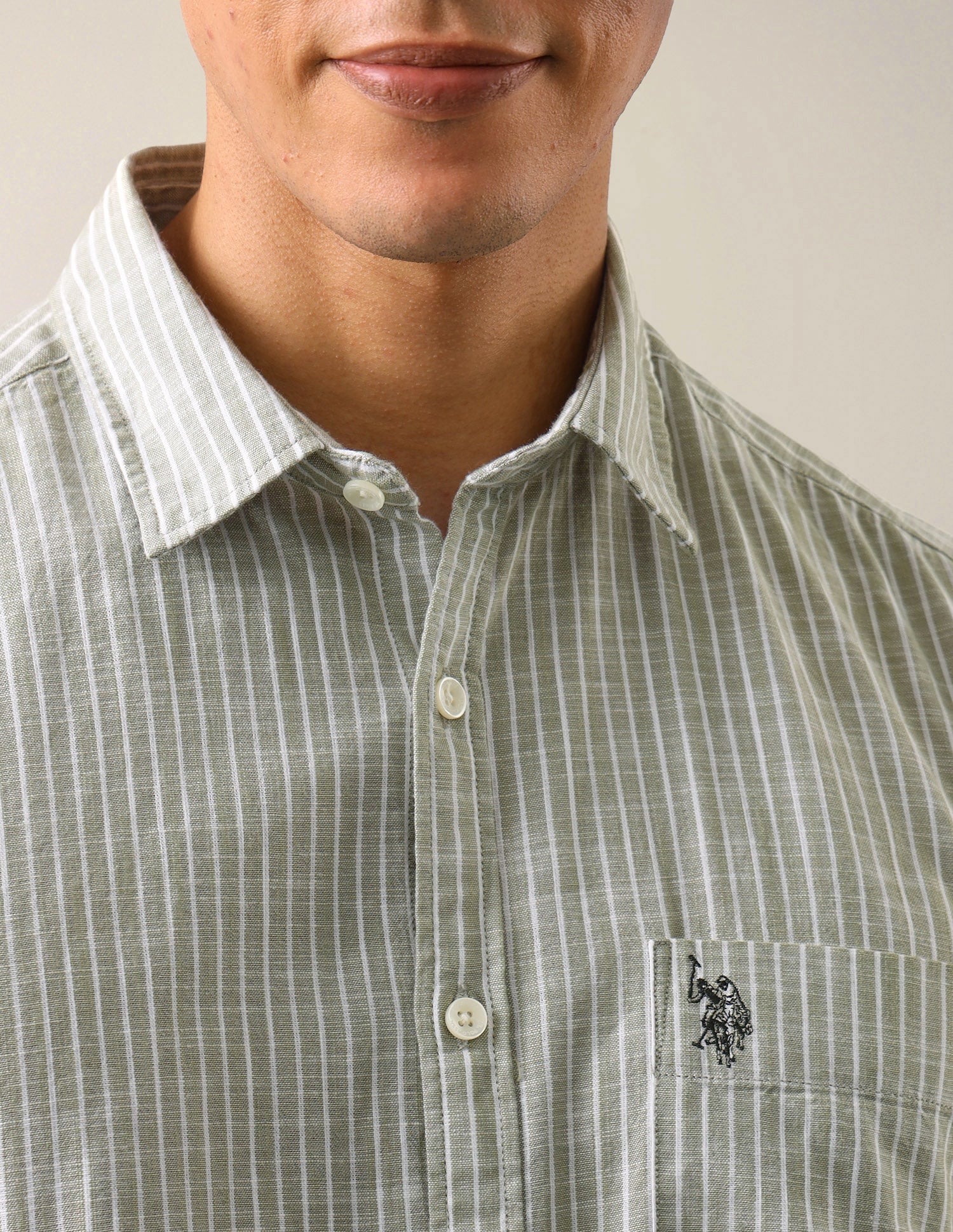 Vertical Striped Regular Fit Shirt Light Green - U.S. Polo Assn. India | Large