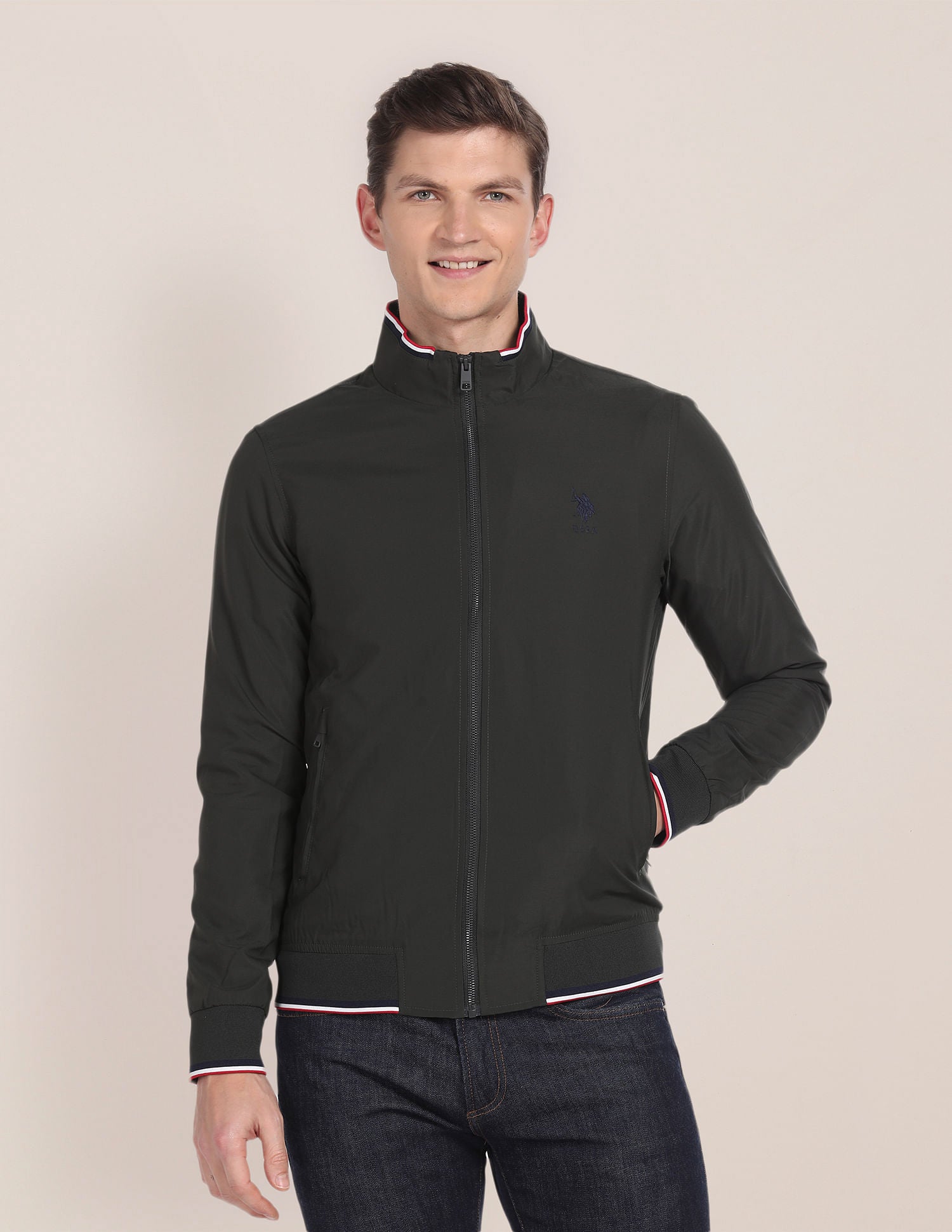 Solid High Neck Jacket Olive - U.S. POLO ASSN. | Large