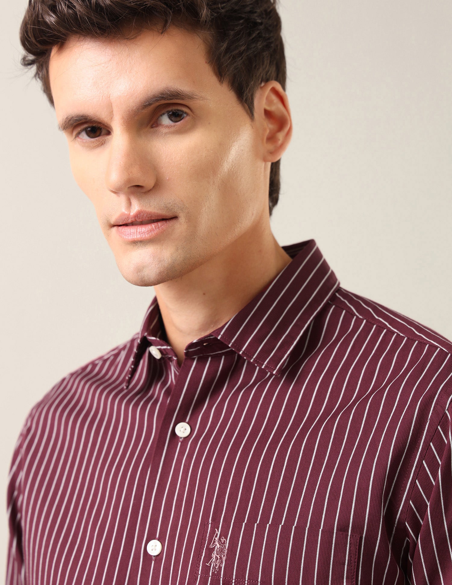 Vertical Striped Tailored Fit Shirt Maroon - U.S. Polo Assn. India | Large