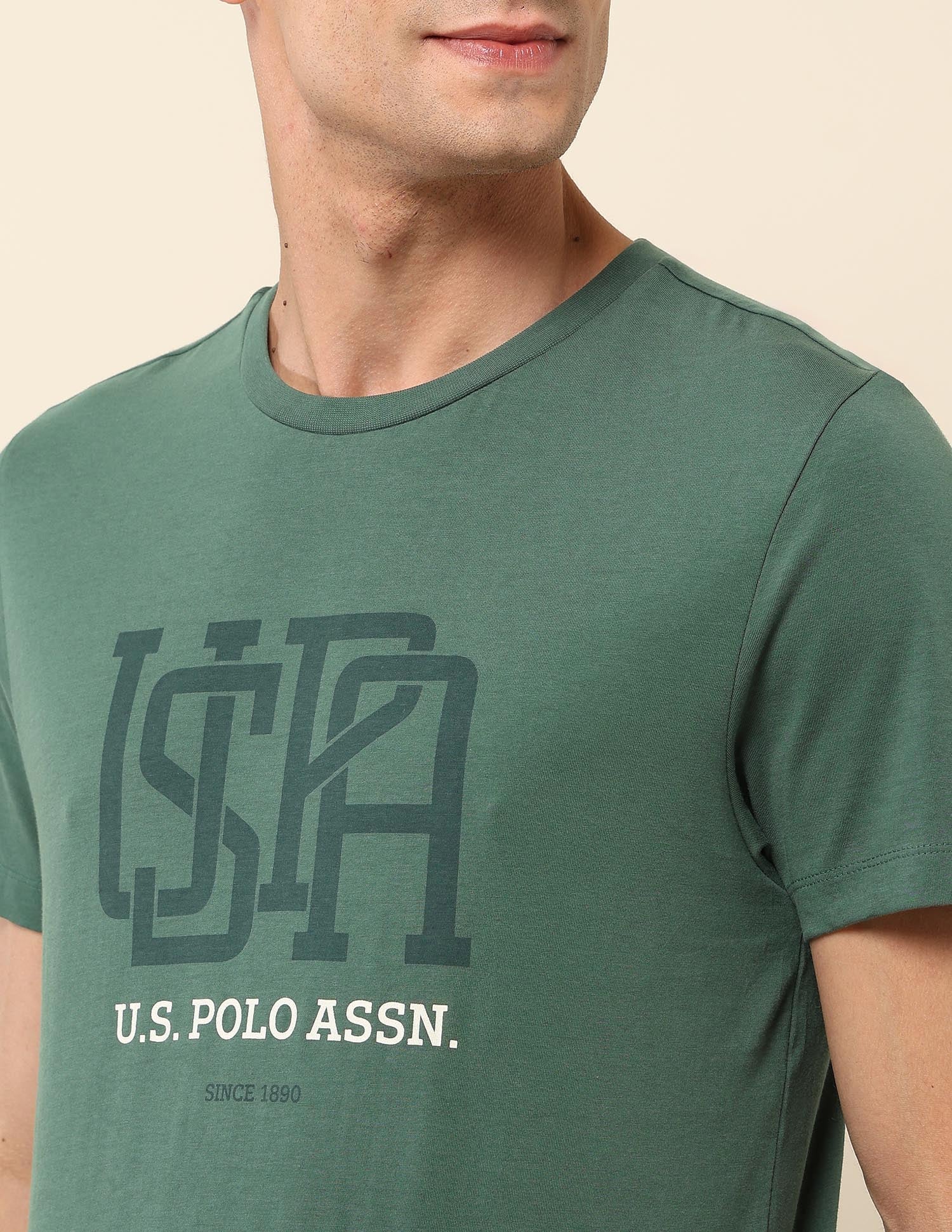 Brand Printed Slim Fit T- Shirt Dark Green - U.S. POLO ASSN. | Large