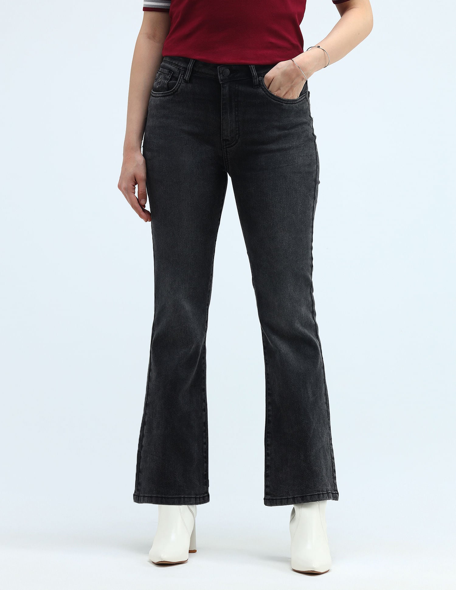 High Rise Flared Fit Jeans Dark Grey - U.S. Polo Assn. India | Large