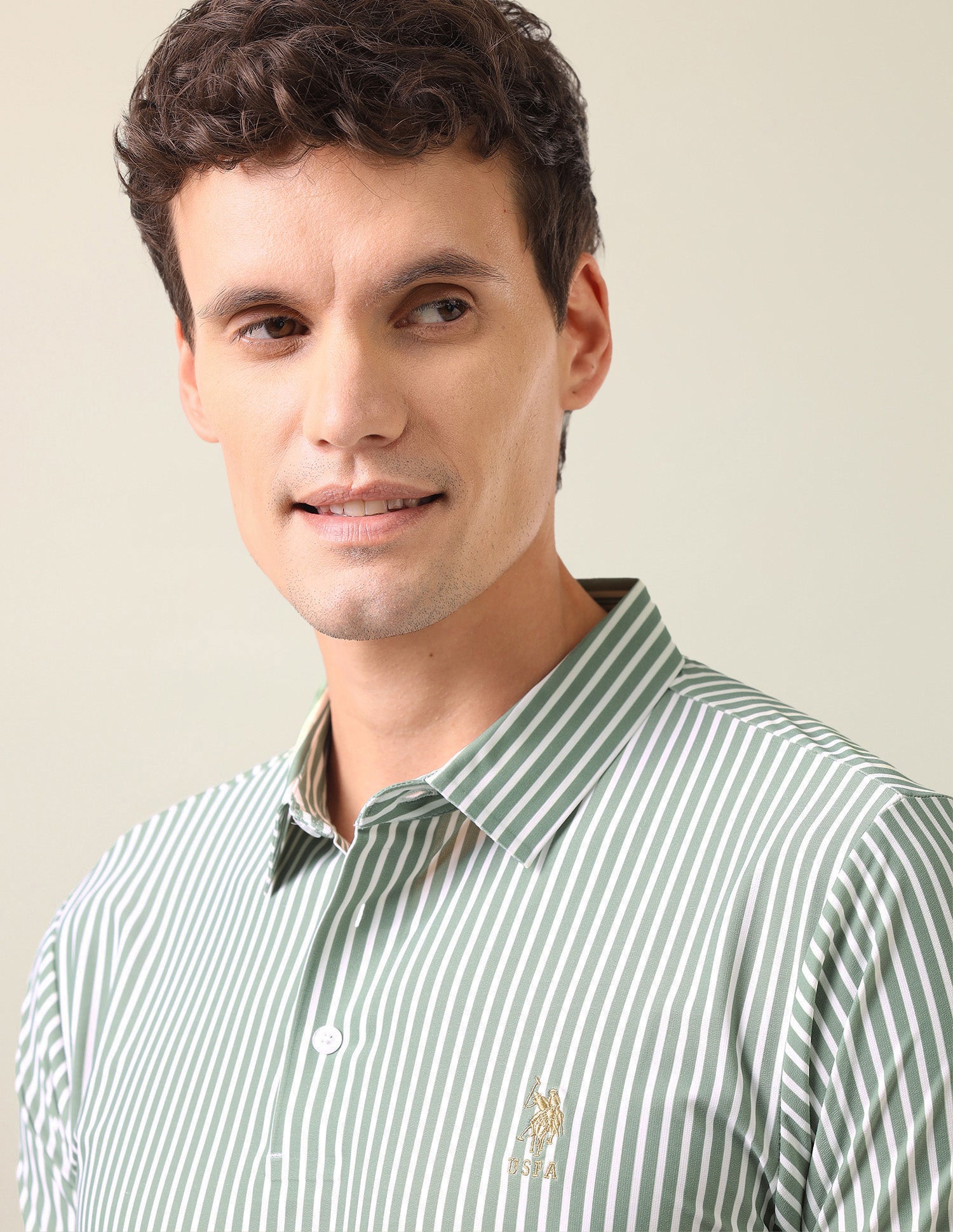 Vertical Striped Slim Fit Polo Shirt Green - U.S. Polo Assn. India | Large