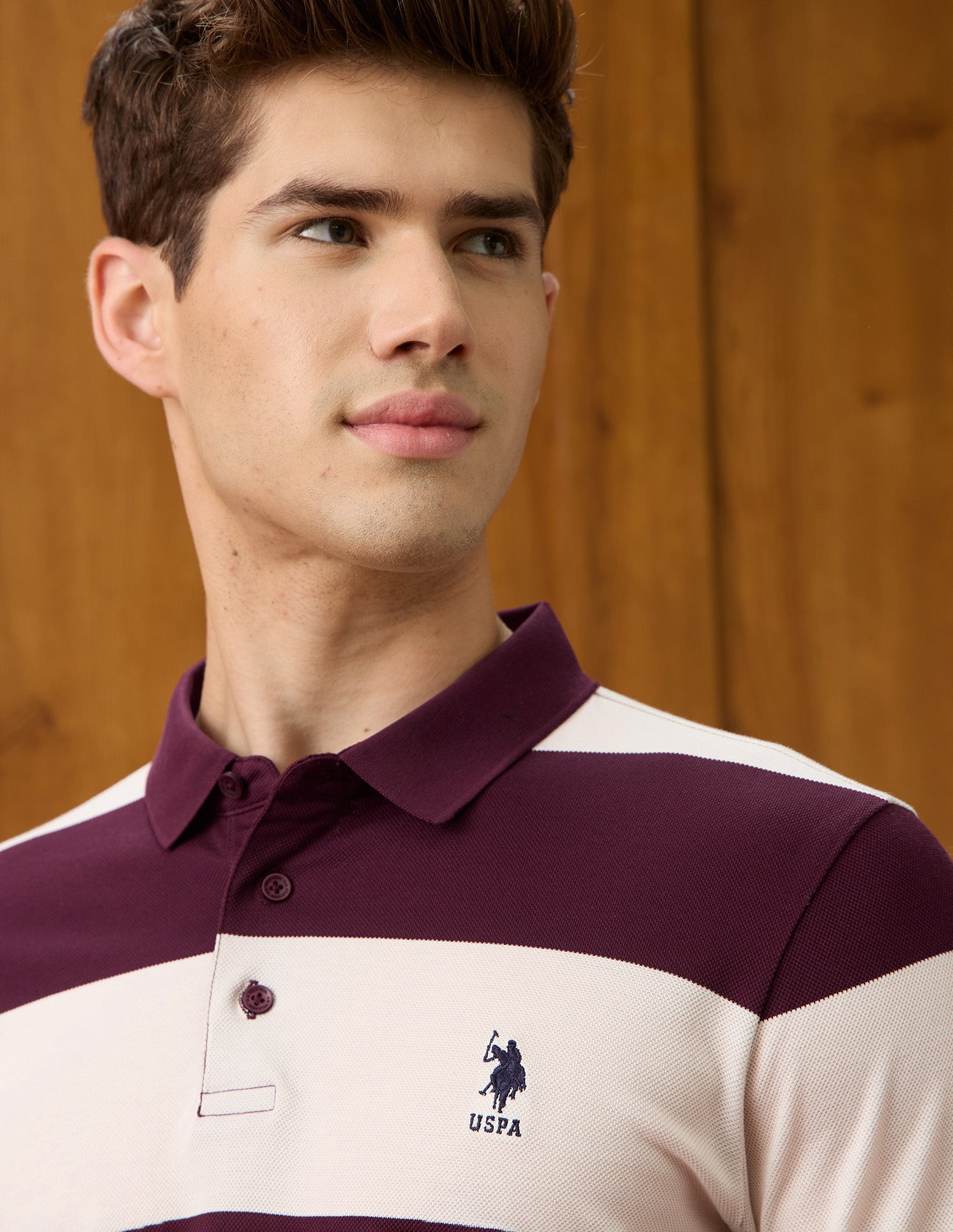 Horizontal Striped Slim Fit Polo Shirt Wine - U.S. Polo Assn. India | Large