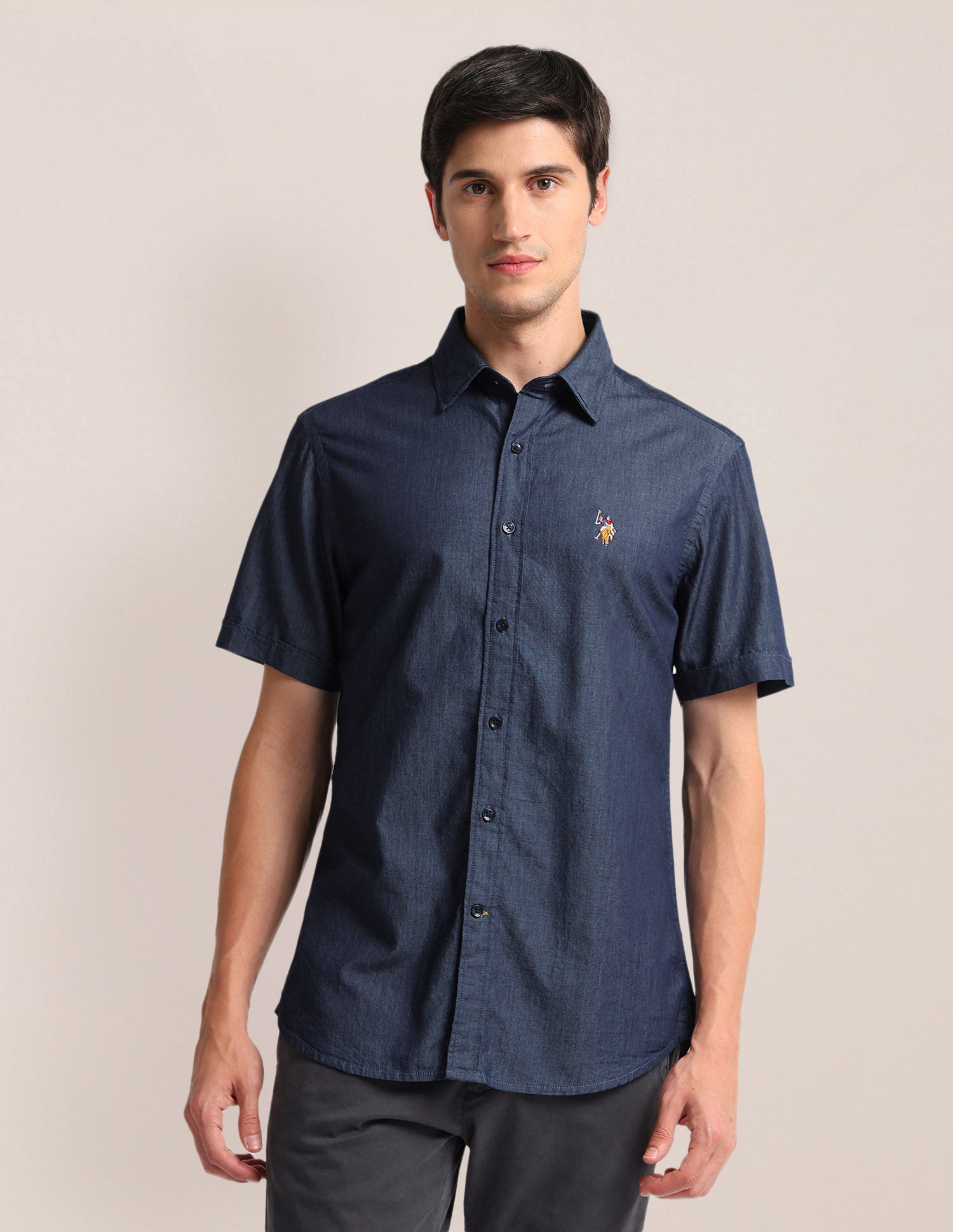 Tailored Fit Chambray Shirt Indigo - U.S. POLO ASSN. | Large