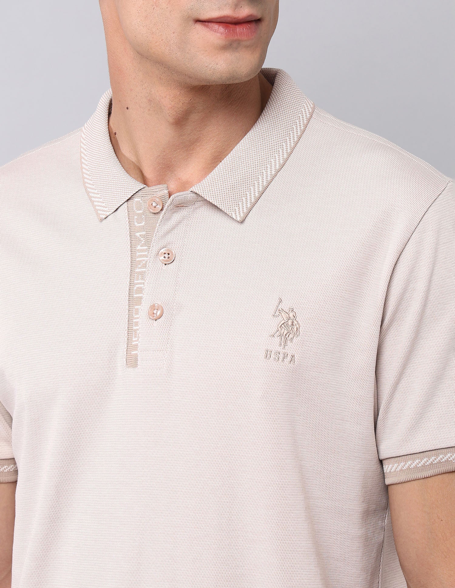 Textured Slim Fit Polo Shirt Beige - U.S. POLO ASSN. | Large