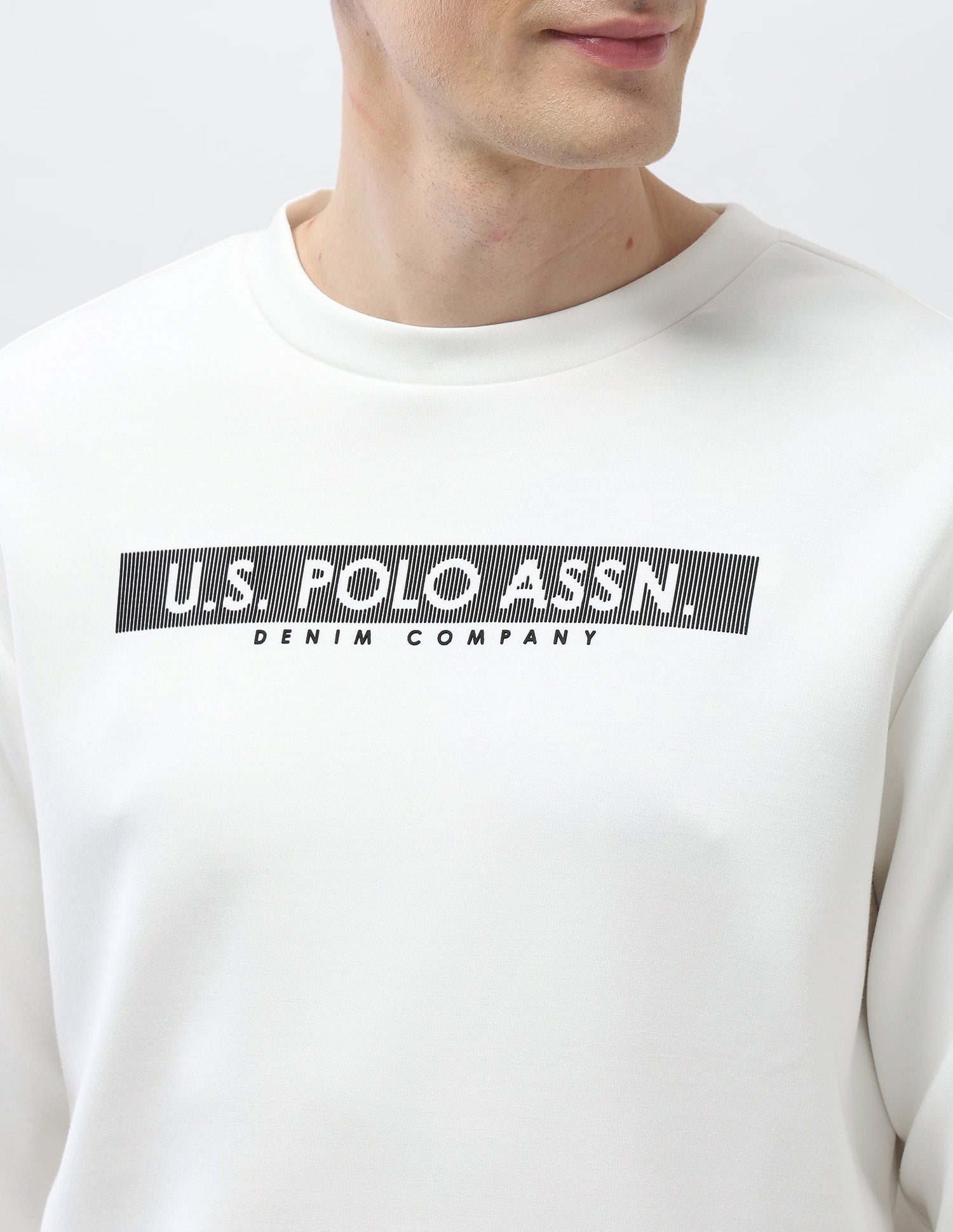 Brand Embossed Regular Fit Sweatshirt Ecru - U.S. Polo Assn. India | Large
