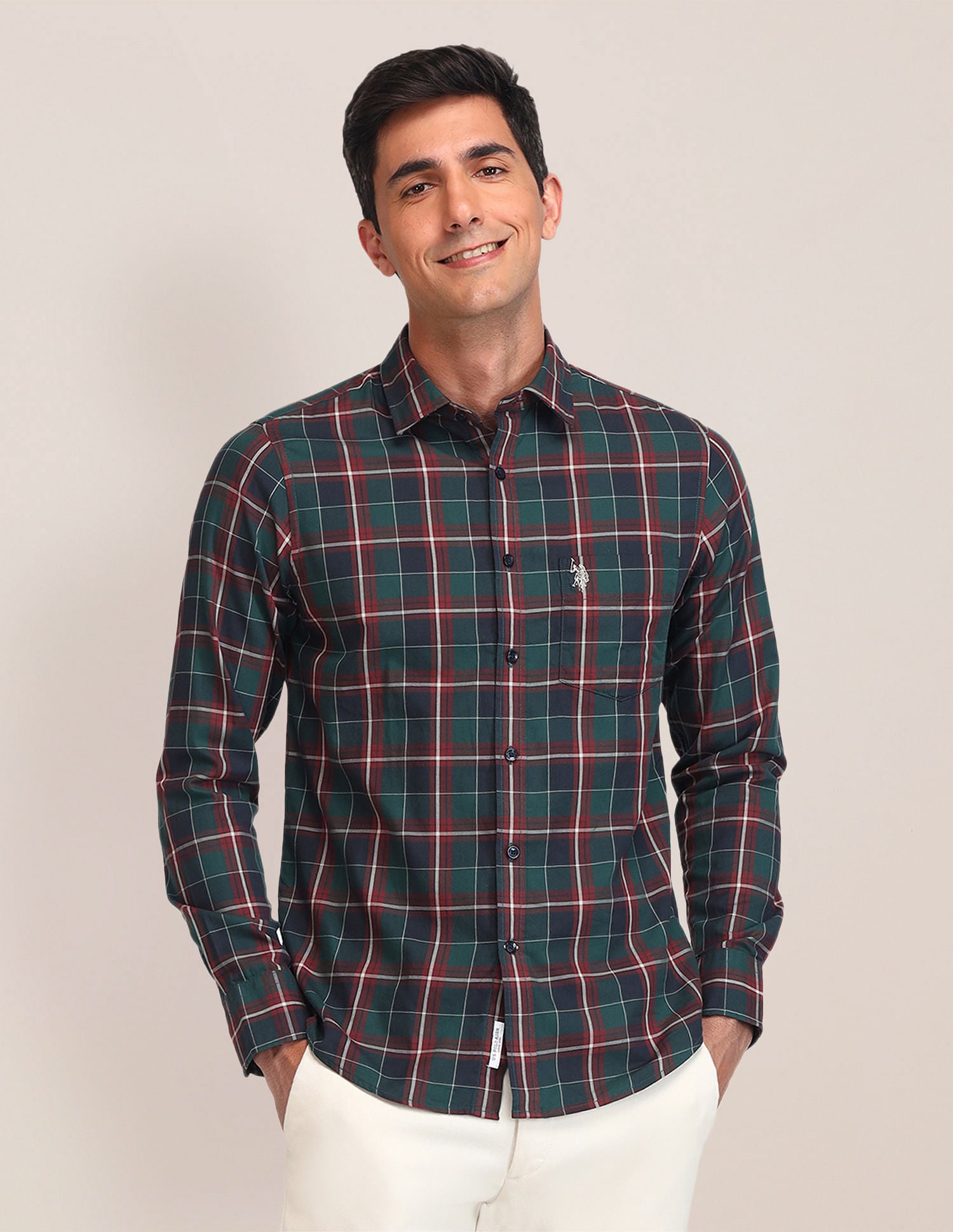 Tailored Fit Twill Shirt Dark Green - U.S. Polo Assn. India | Large