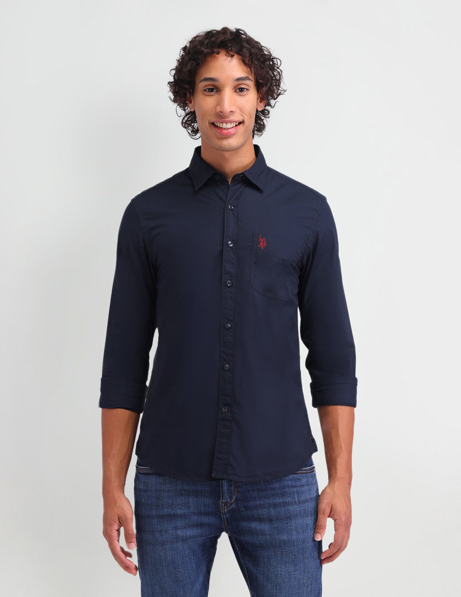 Solid Pattern Twill Shirt Navy - U.S. Polo Assn. India | Large