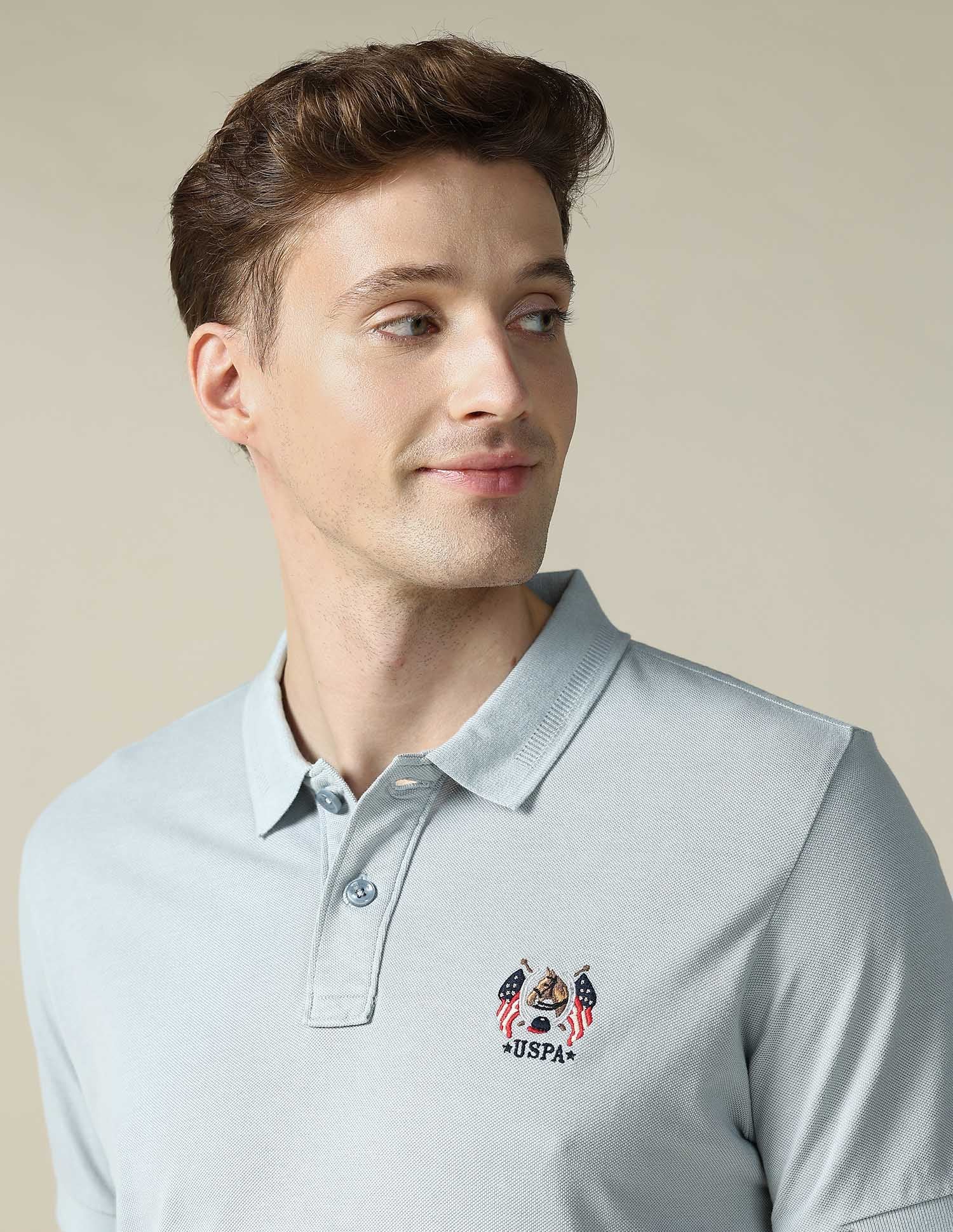 Textured Slim Fit Polo Shirt Light Grey - U.S. POLO ASSN. | Large